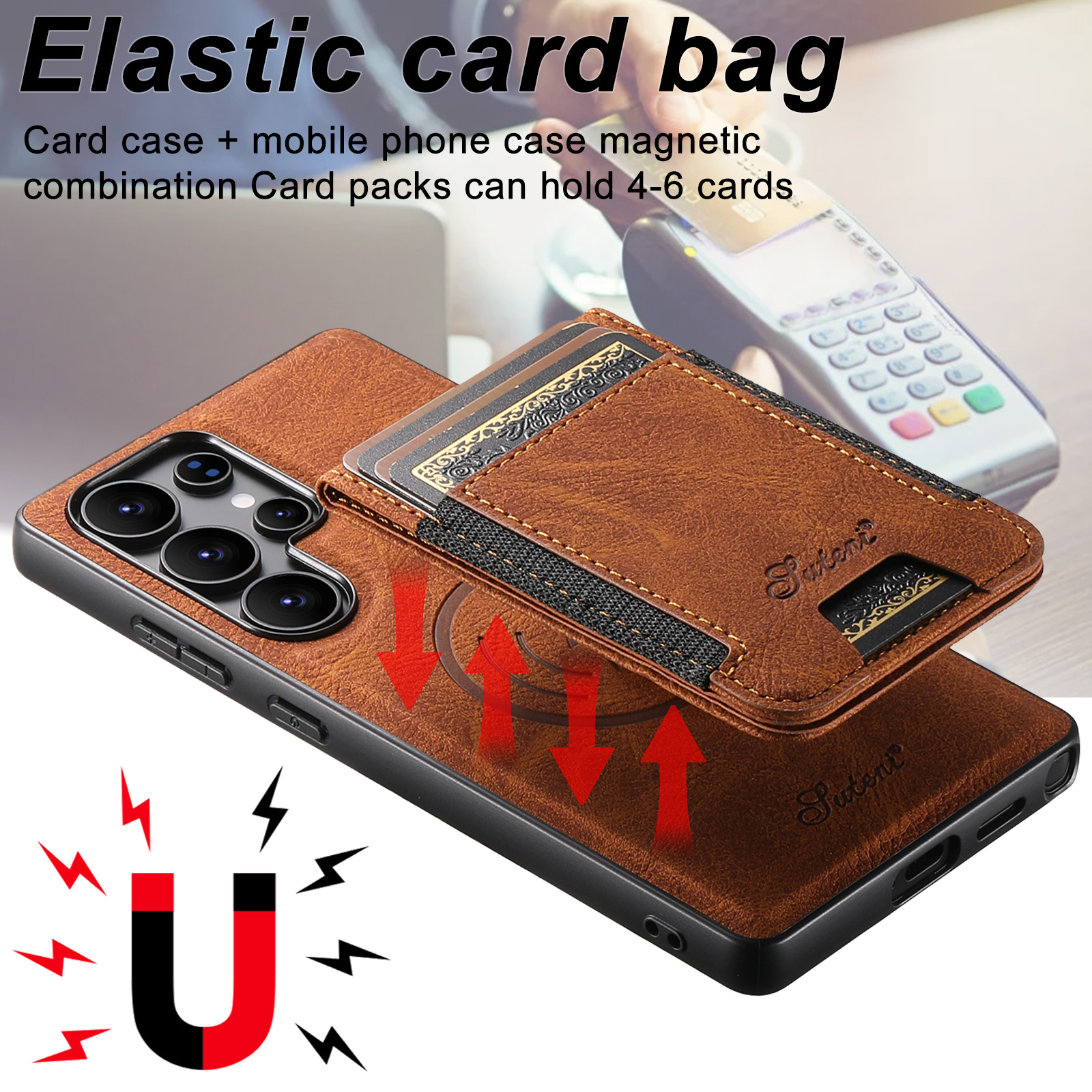 SUTENI H17LZ Magnet Wireless Charging Card Holder Stand Luxury PU Leather Phone Case For Samsung S26Ultra S25Plus S24 S23 S22 Note20