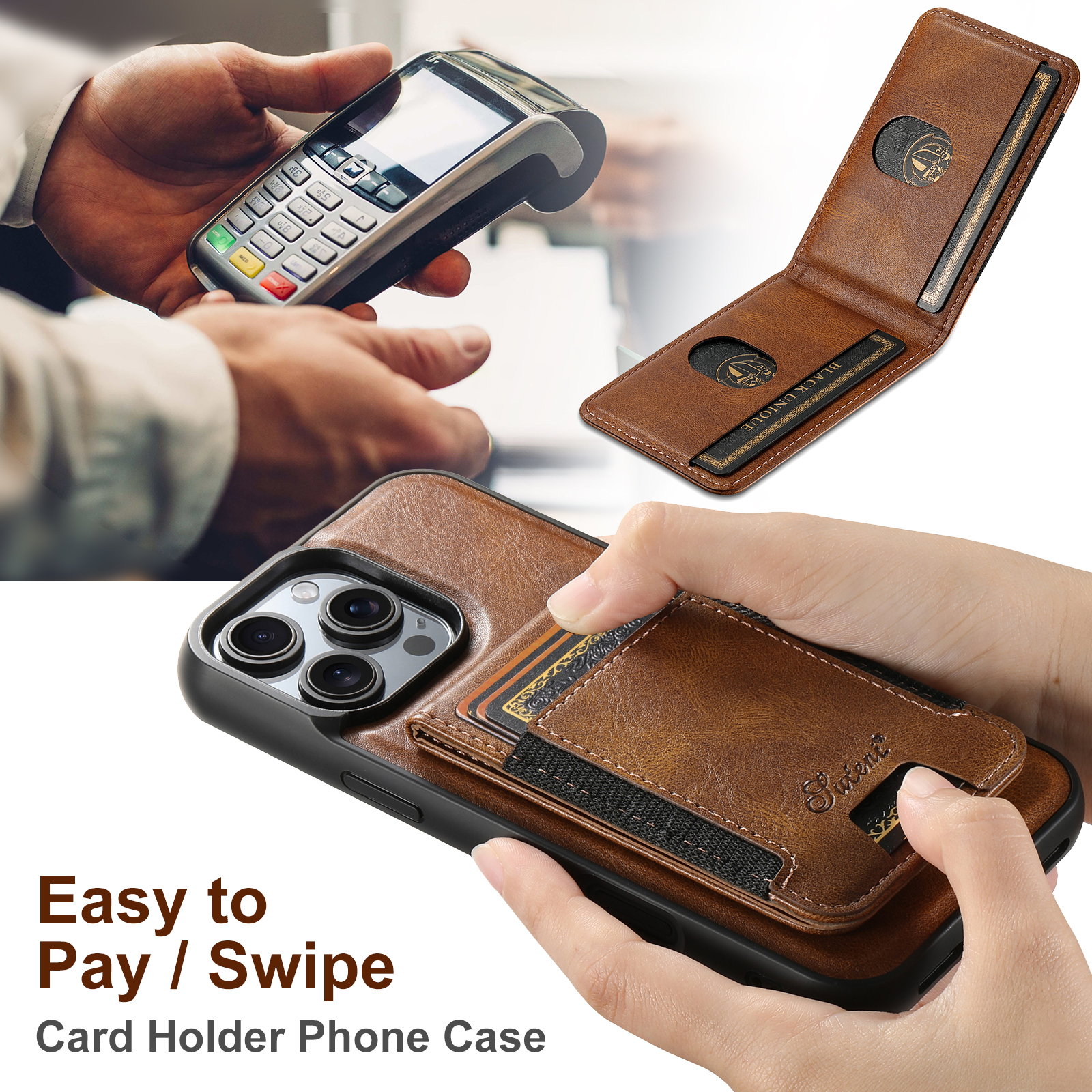 SUTENI H17YL PU Leather Phone Case Magnet Wireless Charging Card Holder StandFor iPhone 16 Pro Max 15 Plus 14 Pro 13 12