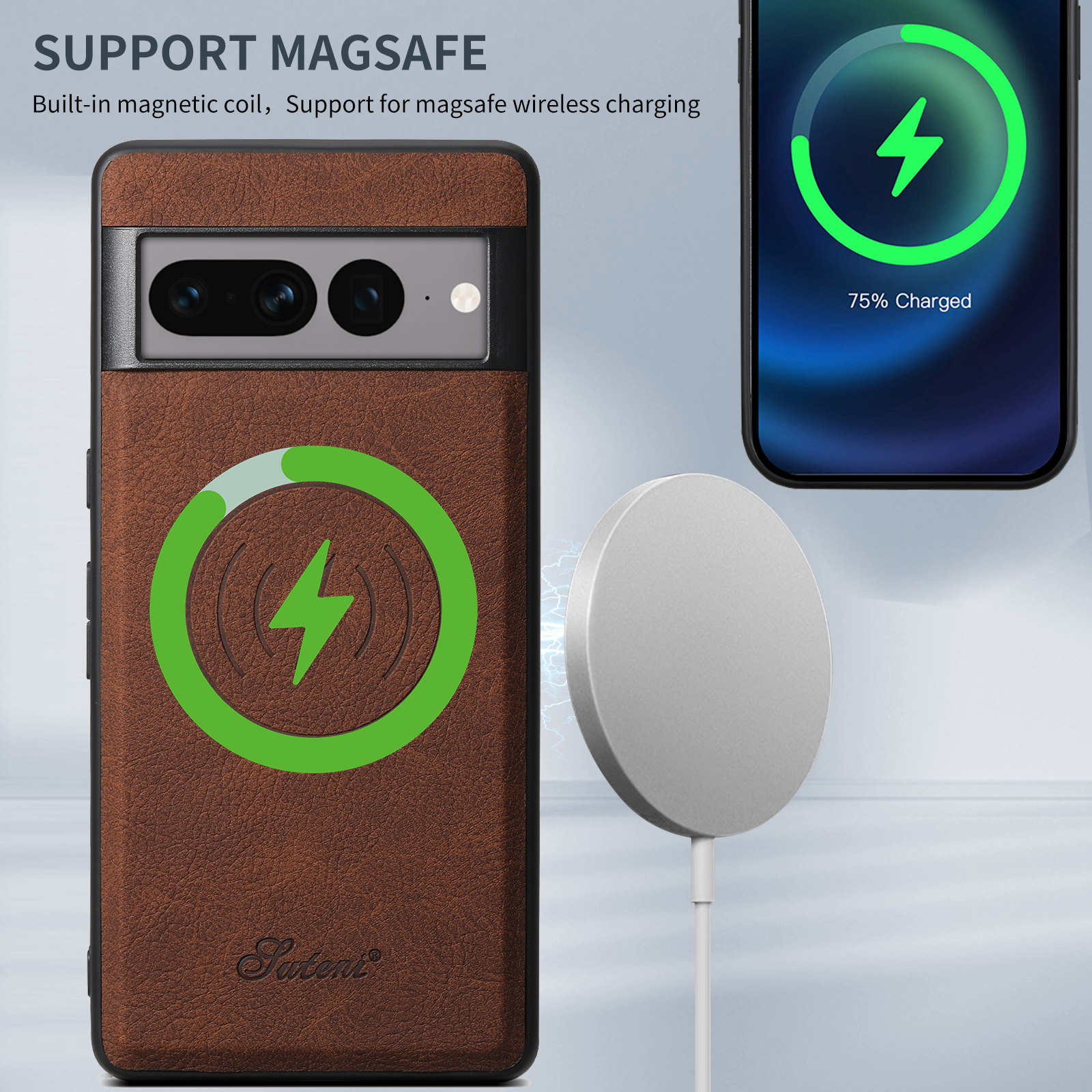 SUTENI H16DK Luxury PU Leather Phone Case Magnet Wireless Charging Frosted Feel For Google Pixel 9XL 8Pro 7A 6