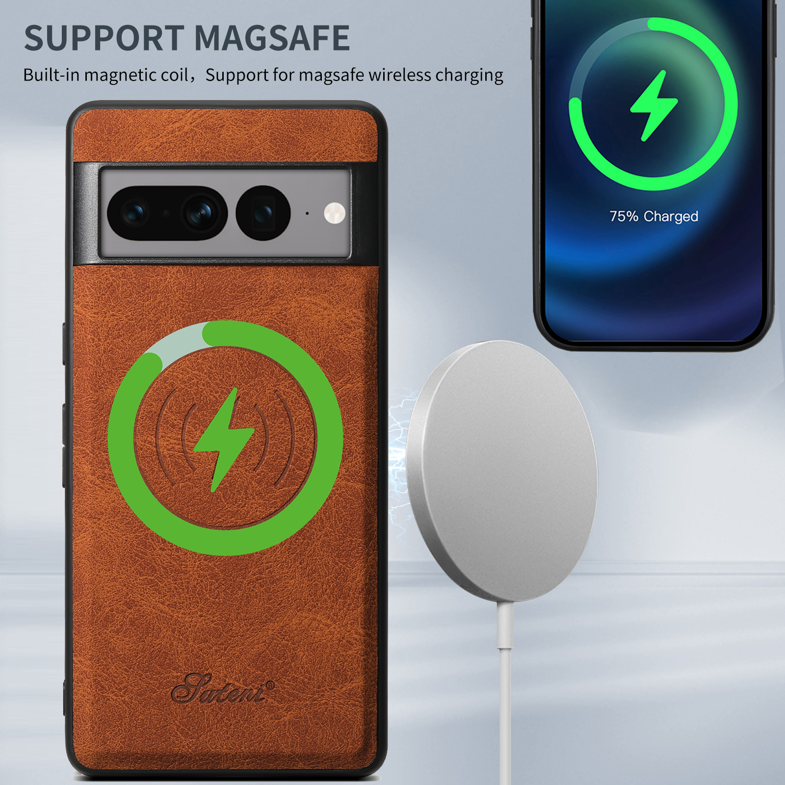SUTENI H16DK Luxury PU Leather Phone Case Magnet Wireless Charging Frosted Feel For Google Pixel 9XL 8Pro 7A 6