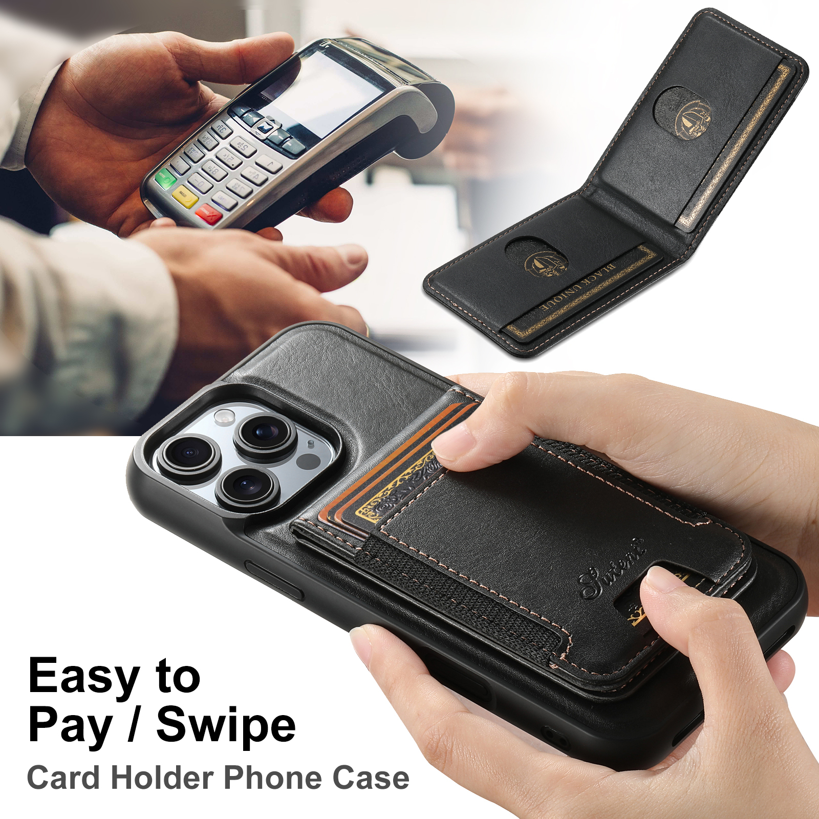 SUTENI H17YL PU Leather Phone Case Magnet Wireless Charging Card Holder StandFor iPhone 16 Pro Max 15 Plus 14 Pro 13 12