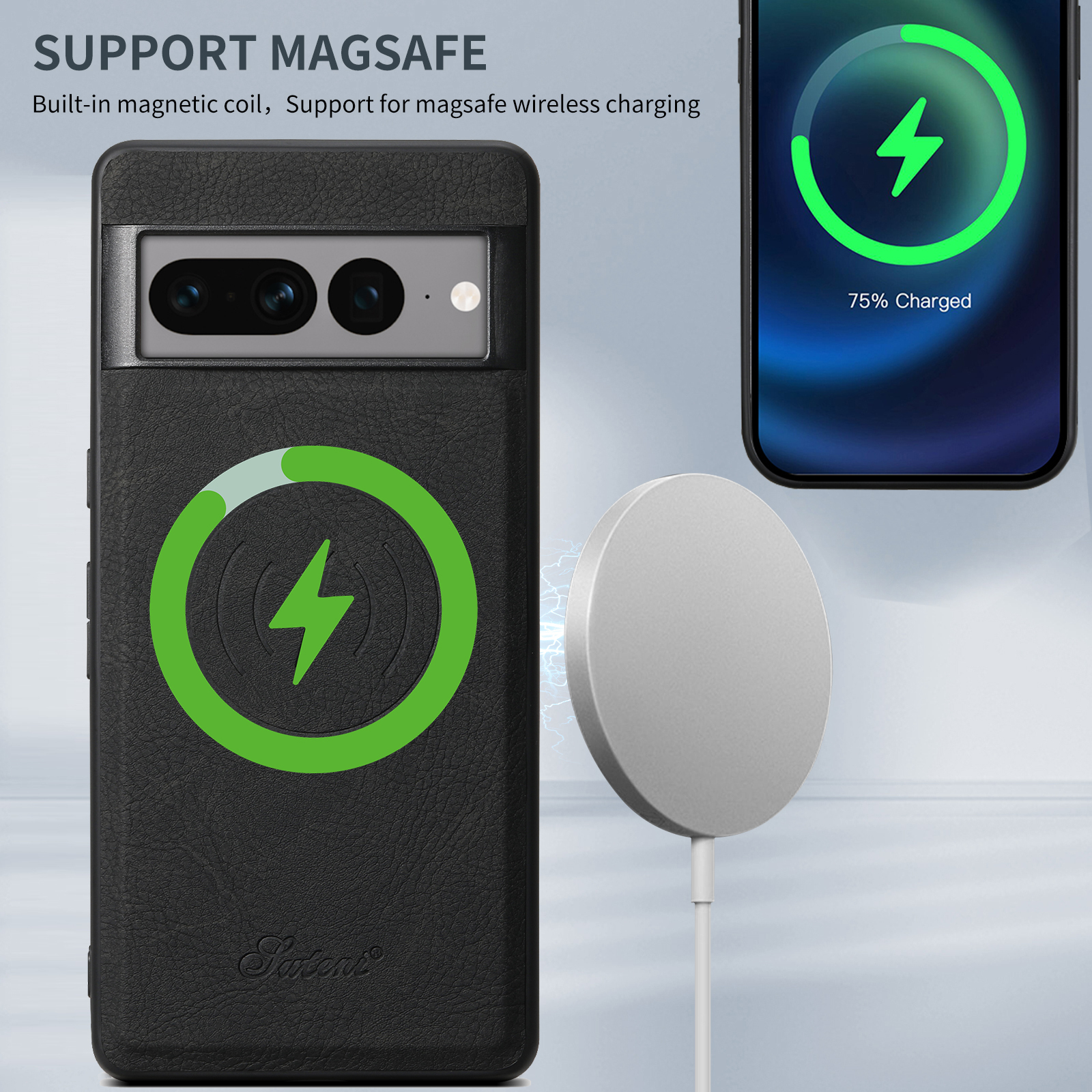 SUTENI H16DK Luxury PU Leather Phone Case Magnet Wireless Charging Frosted Feel For Google Pixel 9XL 8Pro 7A 6