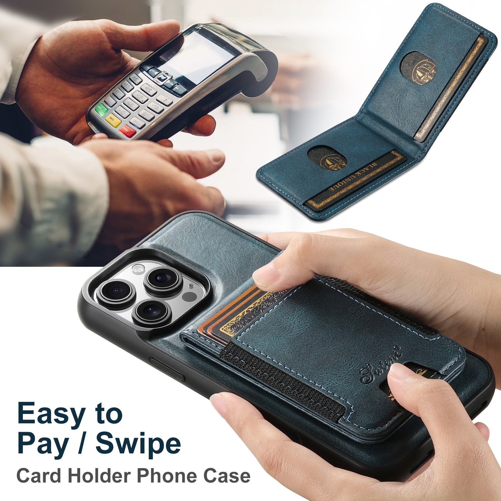 SUTENI H17YL Faux Leather Phone Case Wireless Charging Magnet Card Holder Stand For iPhone 17 Pro Max 16 Plus 15 14 13 12