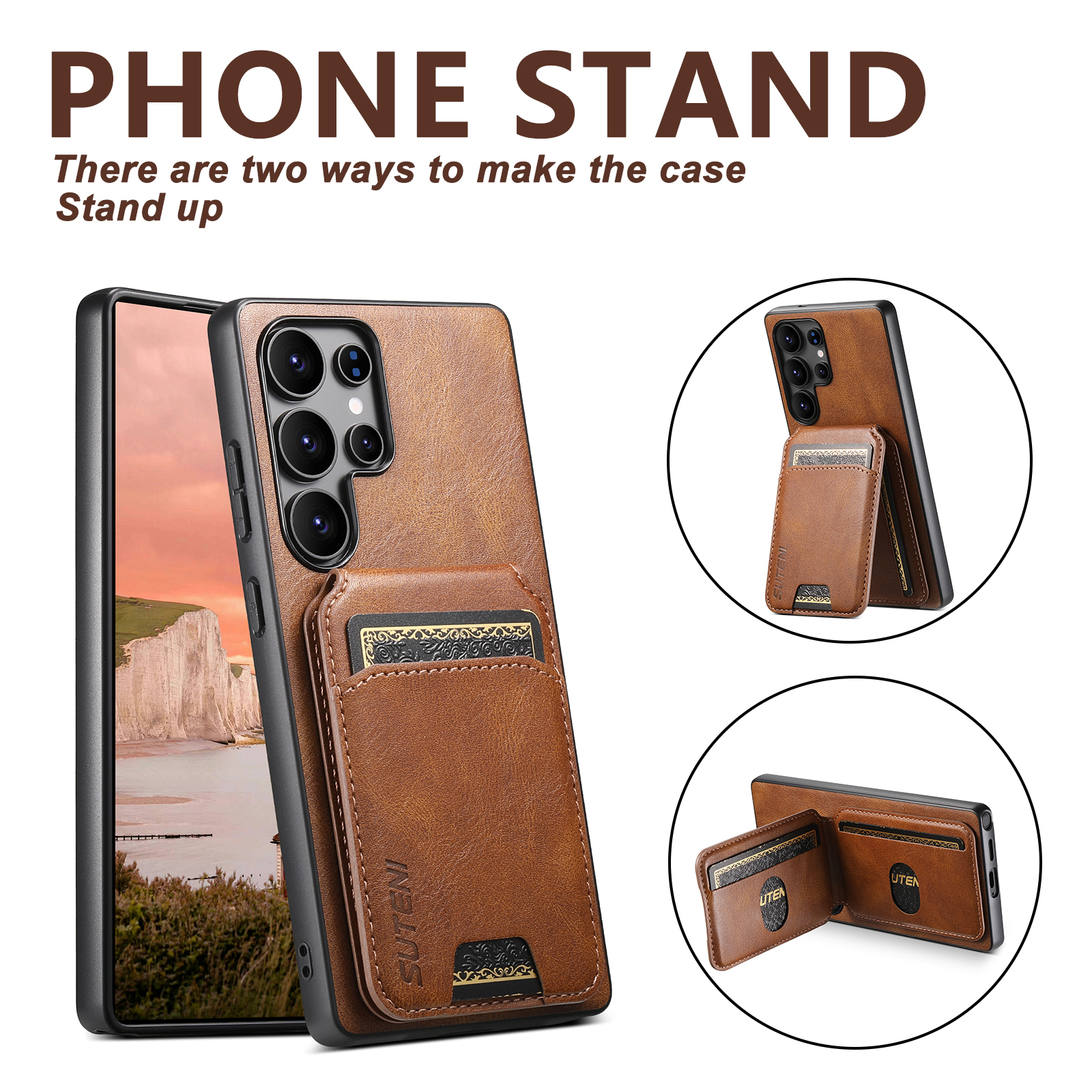 SUTENI H02YL Luxury PU Leather Phone Case Card Holder Stand For Samsung S25Ultra S24Plus S23 S22 Note20