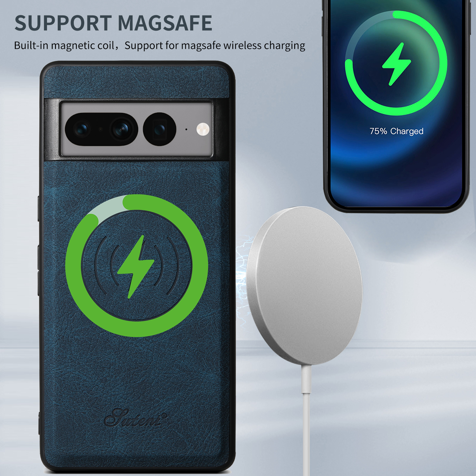SUTENI H16DK Luxury PU Leather Phone Case Magnet Wireless Charging Frosted Feel For Google Pixel 9XL 8Pro 7A 6