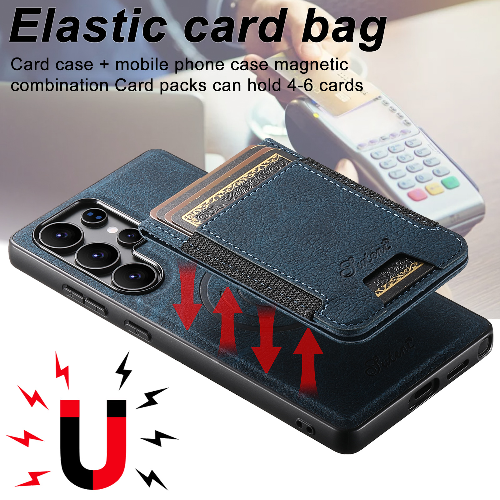 SUTENI H17LZ Magnet Wireless Charging Card Holder Stand Luxury PU Leather Phone Case For Samsung S25Ultra S24Plus S23 S22 Note20