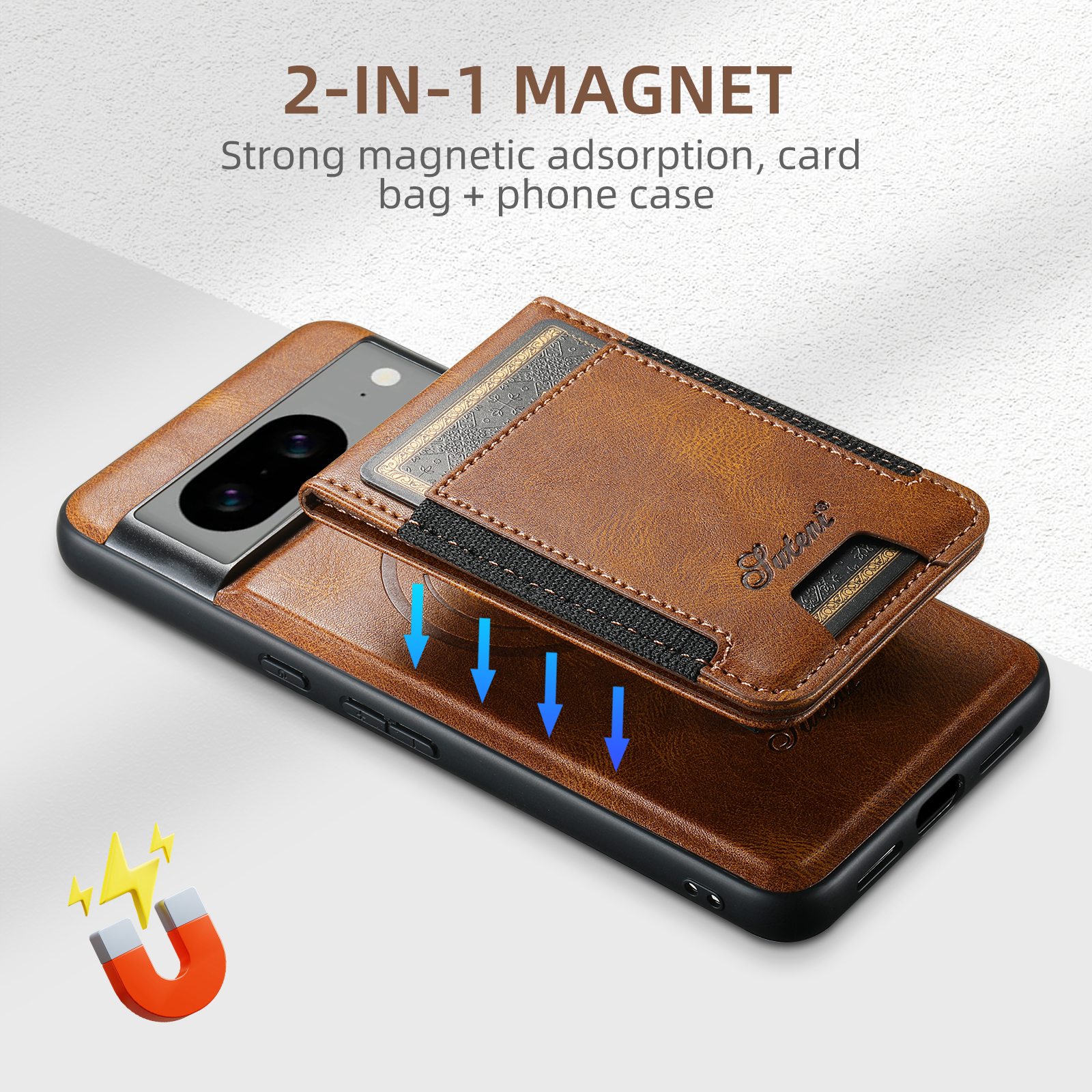SUTENI H17YL PU Leather Phone Case Wireless Charging Magnet Card Holder Stand For Google Pixel 9XL 8Pro 7A 6