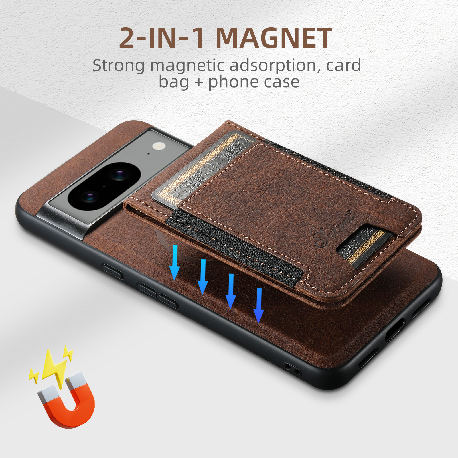 SUTENI H17LZ Magnet Wireless Charging Card Holder Stand Luxury PU Leather Phone Case For Google Pixel 9XL 8Pro 7A 6