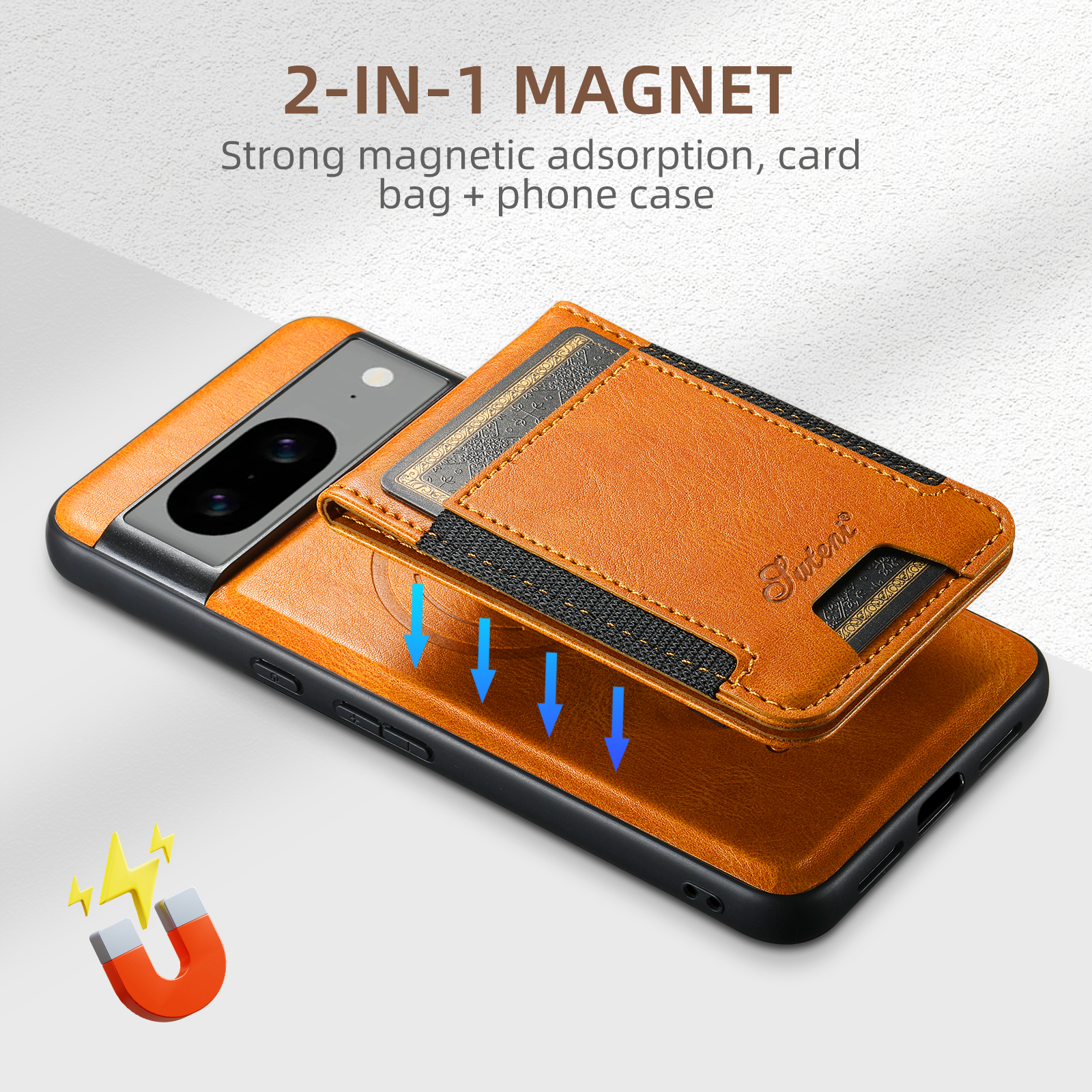 SUTENI H17YL Faux Leather Phone Case Wireless Charging Magnet Card Holder Stand For Google Pixel 10ProXL 9 8A 7 6
