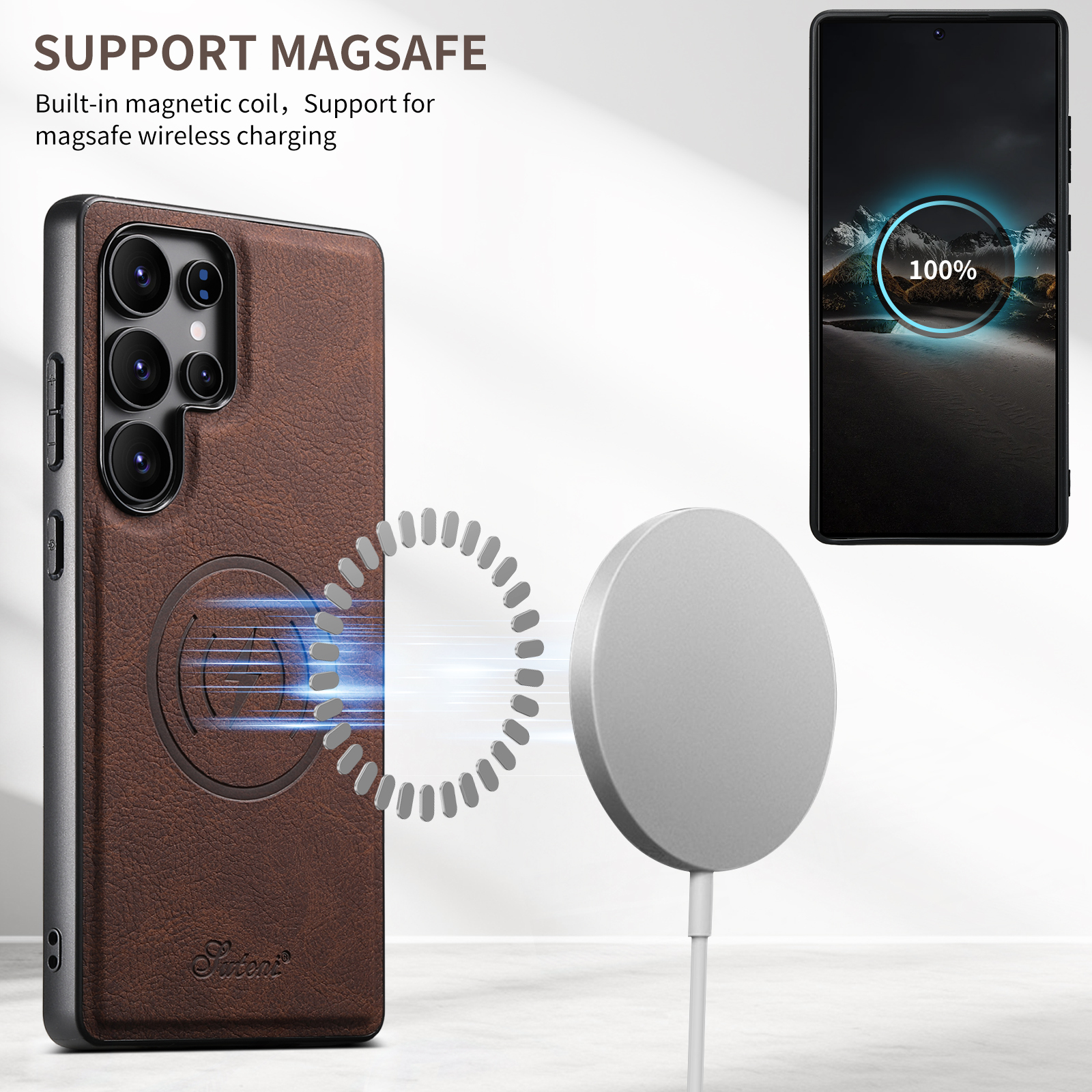 SUTENI H16DK Luxury PU Leather Phone Case Magnet Wireless Charging Frosted Feel For Samsung S25Ultra S24Plus S23 S22 Note20