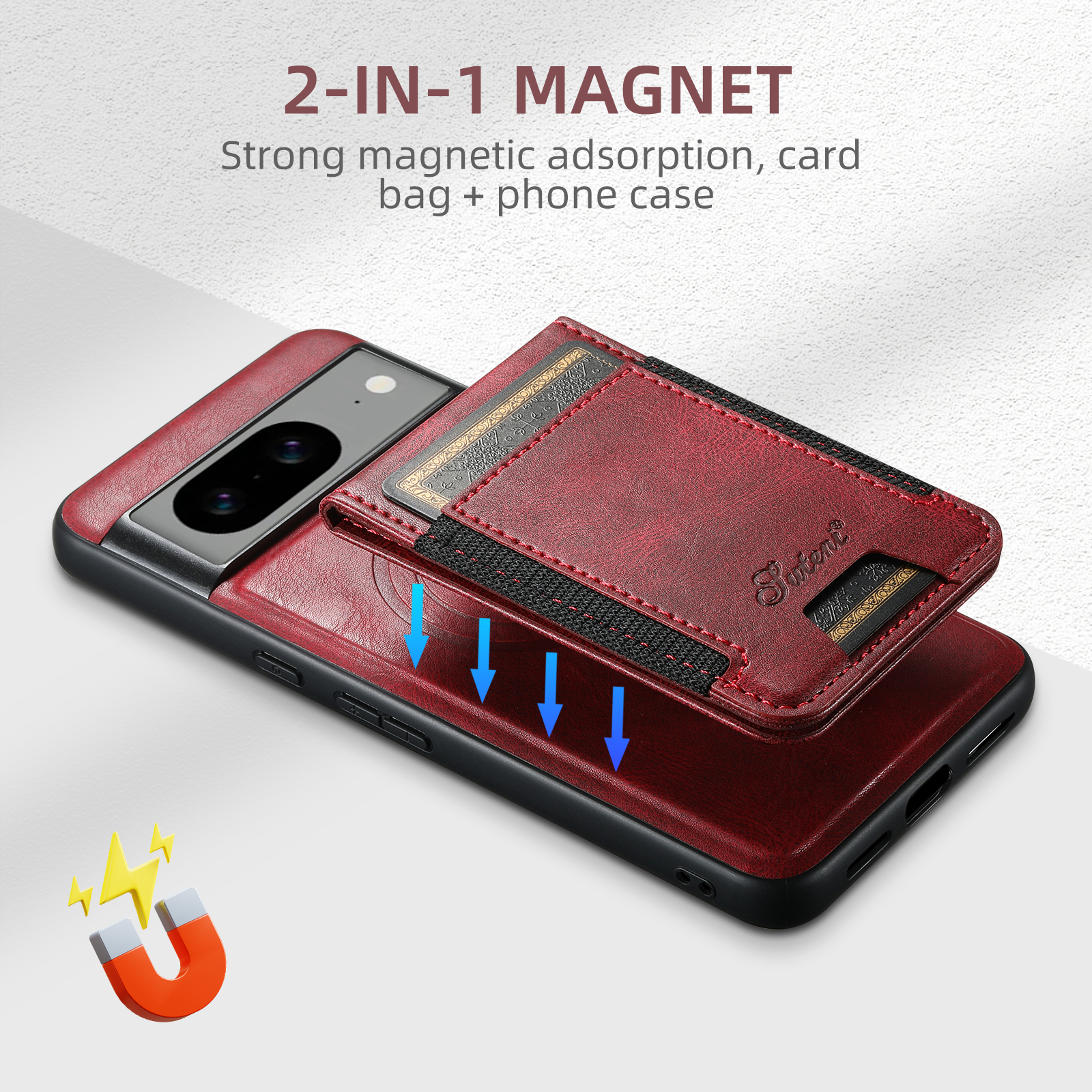 SUTENI H17YL Faux Leather Phone Case Wireless Charging Magnet Card Holder Stand For Google Pixel 10ProXL 9 8A 7 6