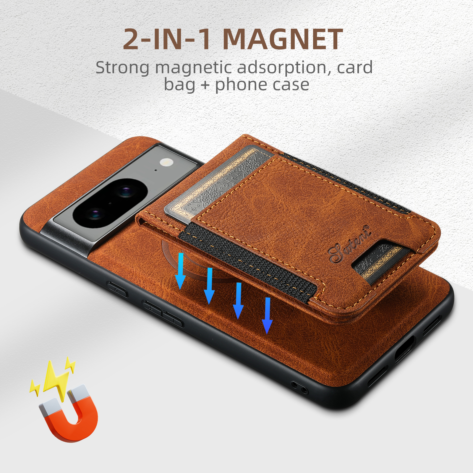 SUTENI H17LZ Magnet Wireless Charging Card Holder Stand Luxury Faux Leather Phone Case For Google Pixel 10ProXL 9 8A 7 6