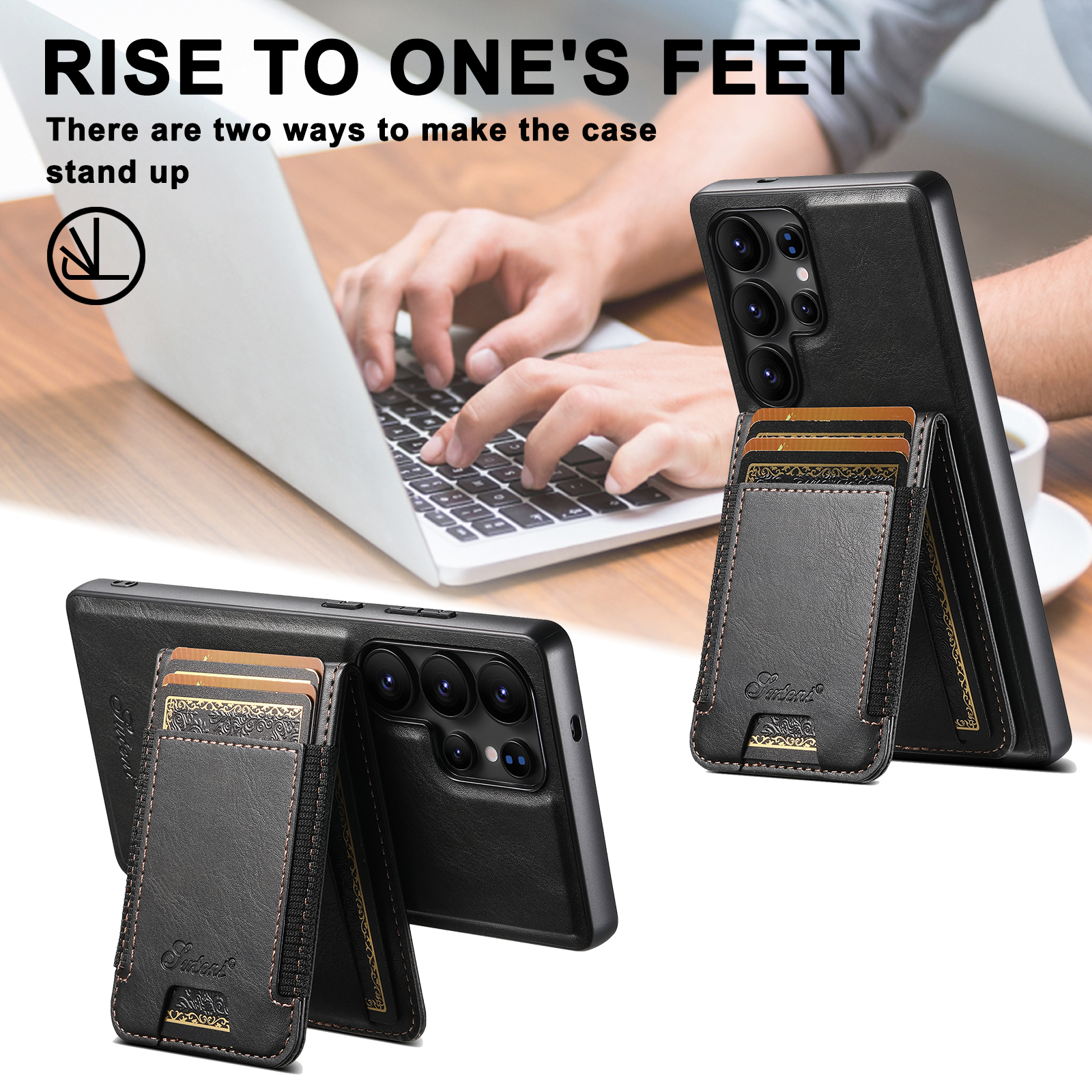 SUTENI H17YL PU Leather Phone Case Magnet Wireless Charging Card Holder Stand For Samsung S25Ultra S24Plus S23 S22 Note20