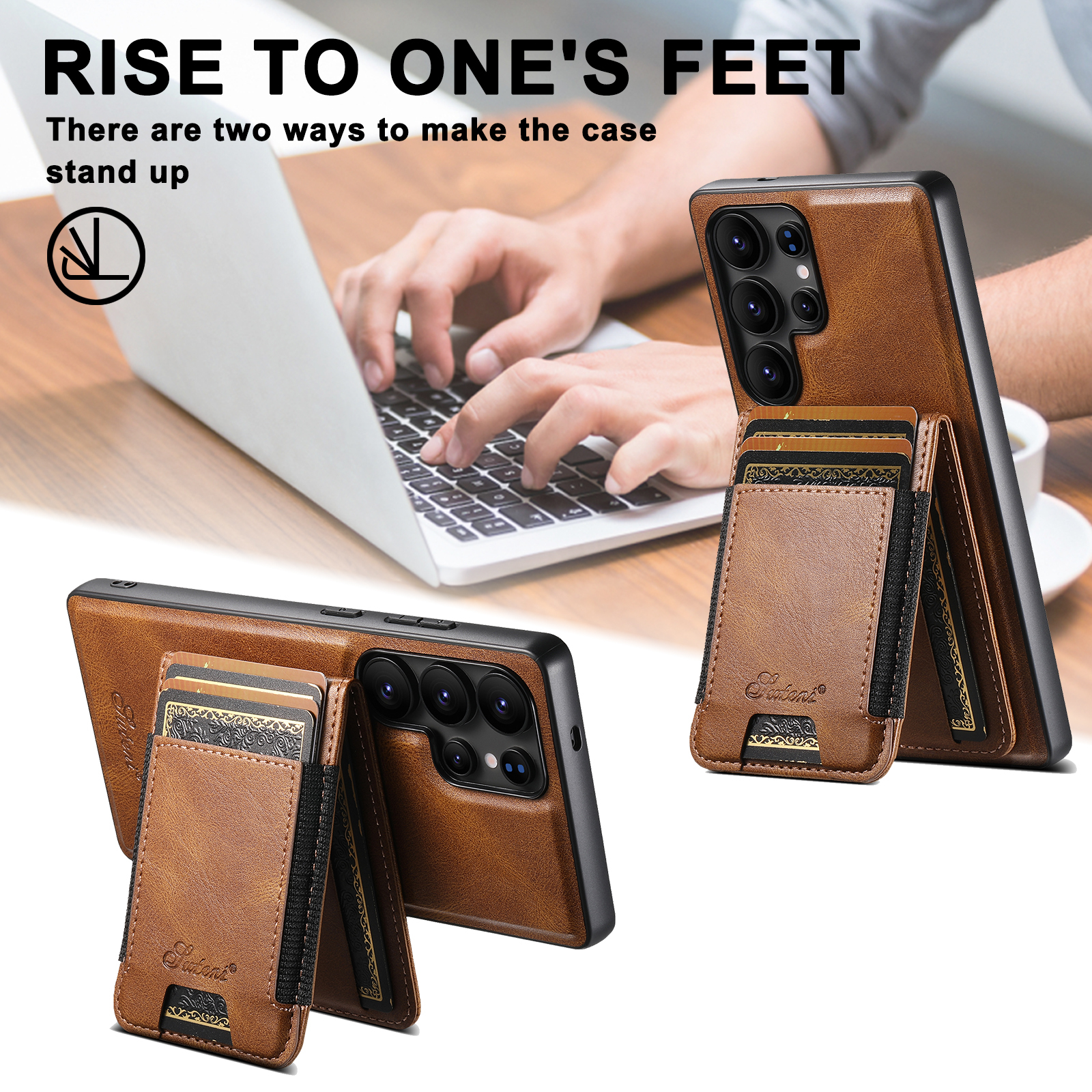 SUTENI H17YL PU Leather Phone Case Magnet Wireless Charging Card Holder Stand For Samsung S25Ultra S24Plus S23 S22 Note20