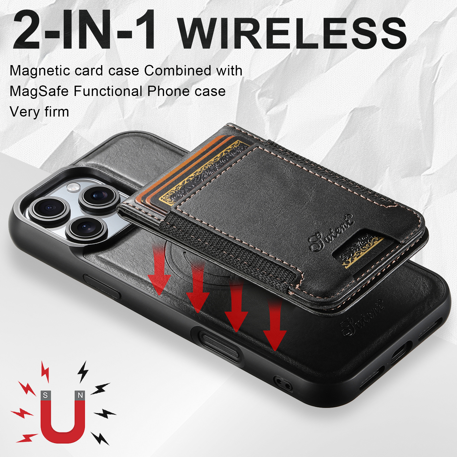 SUTENI H17YL PU Leather Phone Case Magnet Wireless Charging Card Holder StandFor iPhone 16 Pro Max 15 Plus 14 Pro 13 12