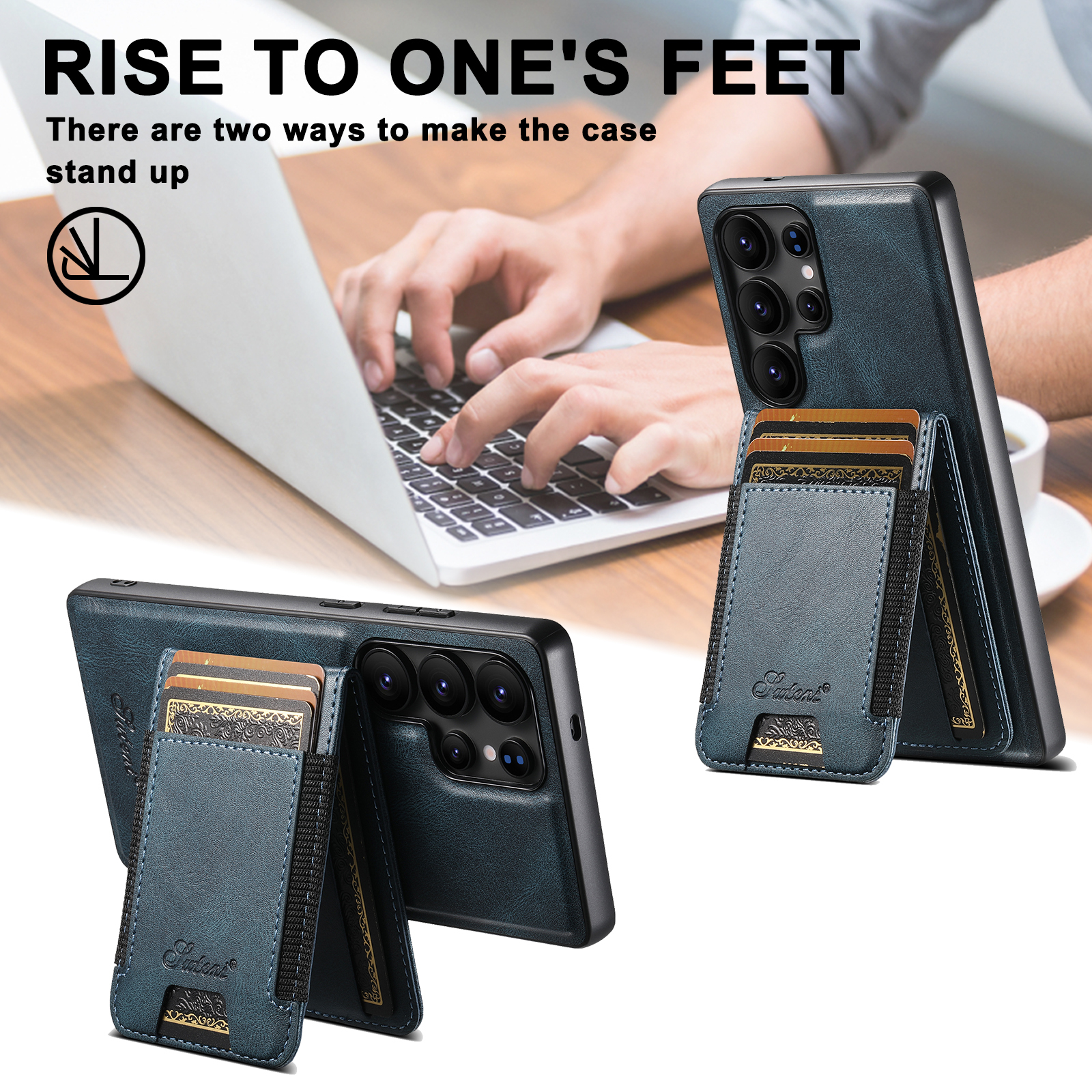 SUTENI H17YL PU Leather Phone Case Magnet Wireless Charging Card Holder Stand For Samsung S25Ultra S24Plus S23 S22 Note20