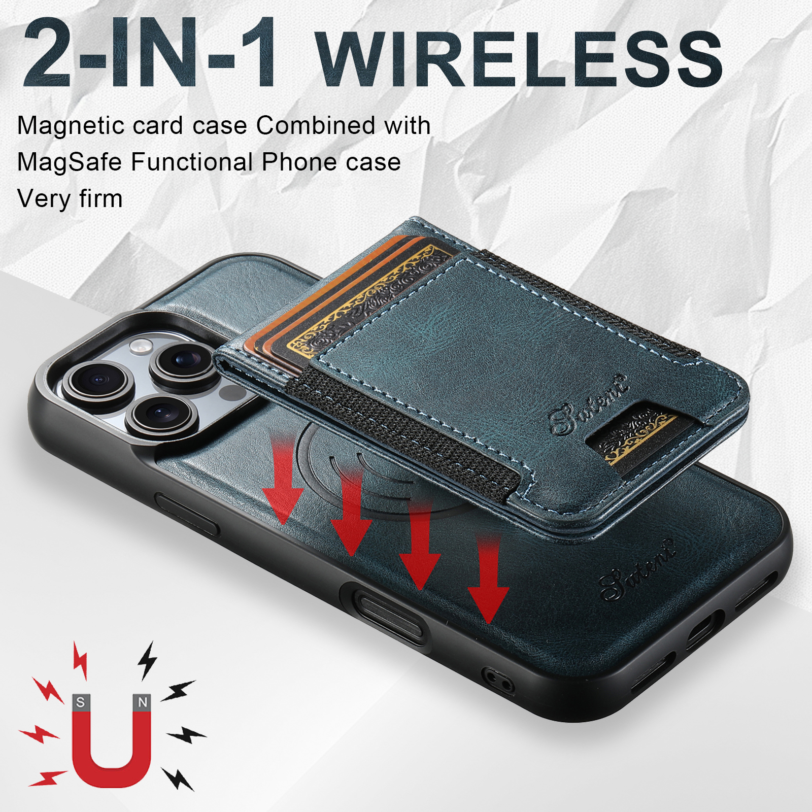 SUTENI H17YL PU Leather Phone Case Magnet Wireless Charging Card Holder StandFor iPhone 16 Pro Max 15 Plus 14 Pro 13 12