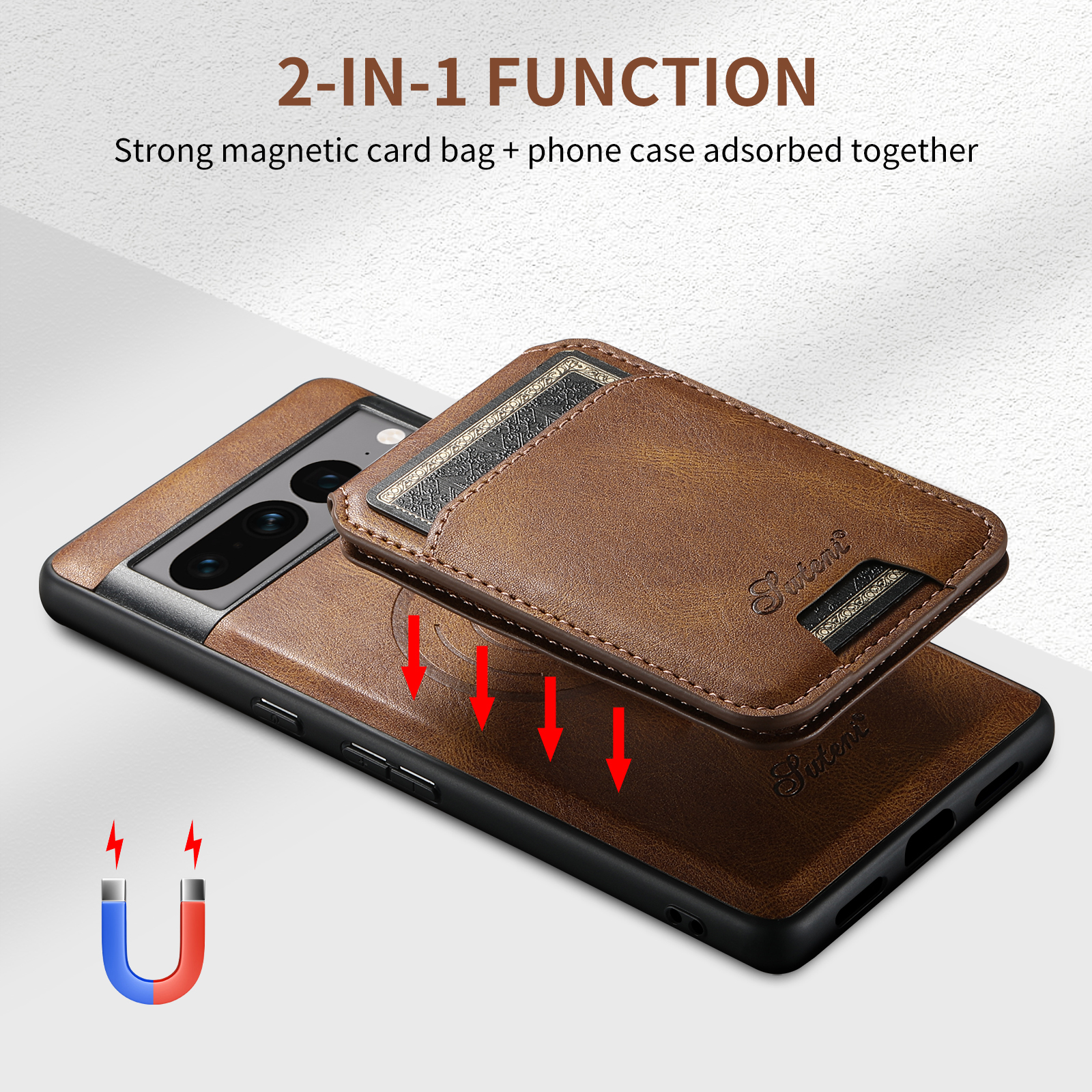 SUTENI H15 Magnet Wireless Charging PU Leather Card Holder Stand Picture frame Phone Case For Google Pixel 9XL 8Pro 7A 6