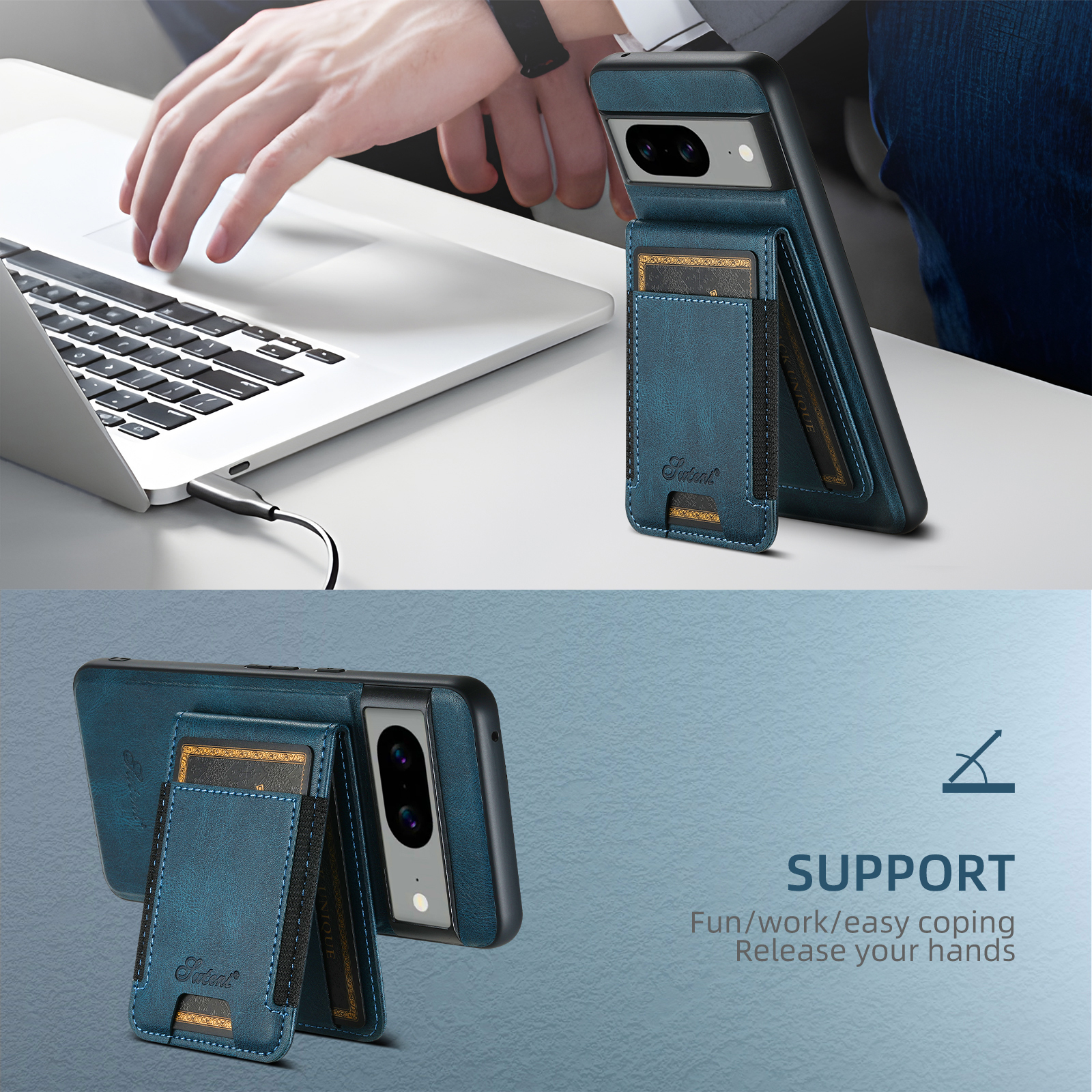 SUTENI H17YL PU Leather Phone Case Wireless Charging Magnet Card Holder Stand For Google Pixel 9XL 8Pro 7A 6