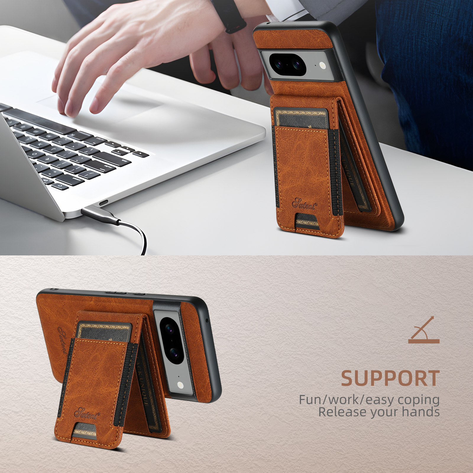 SUTENI H17LZ Magnet Wireless Charging Card Holder Stand Luxury Faux Leather Phone Case For Google Pixel 10ProXL 9 8A 7 6