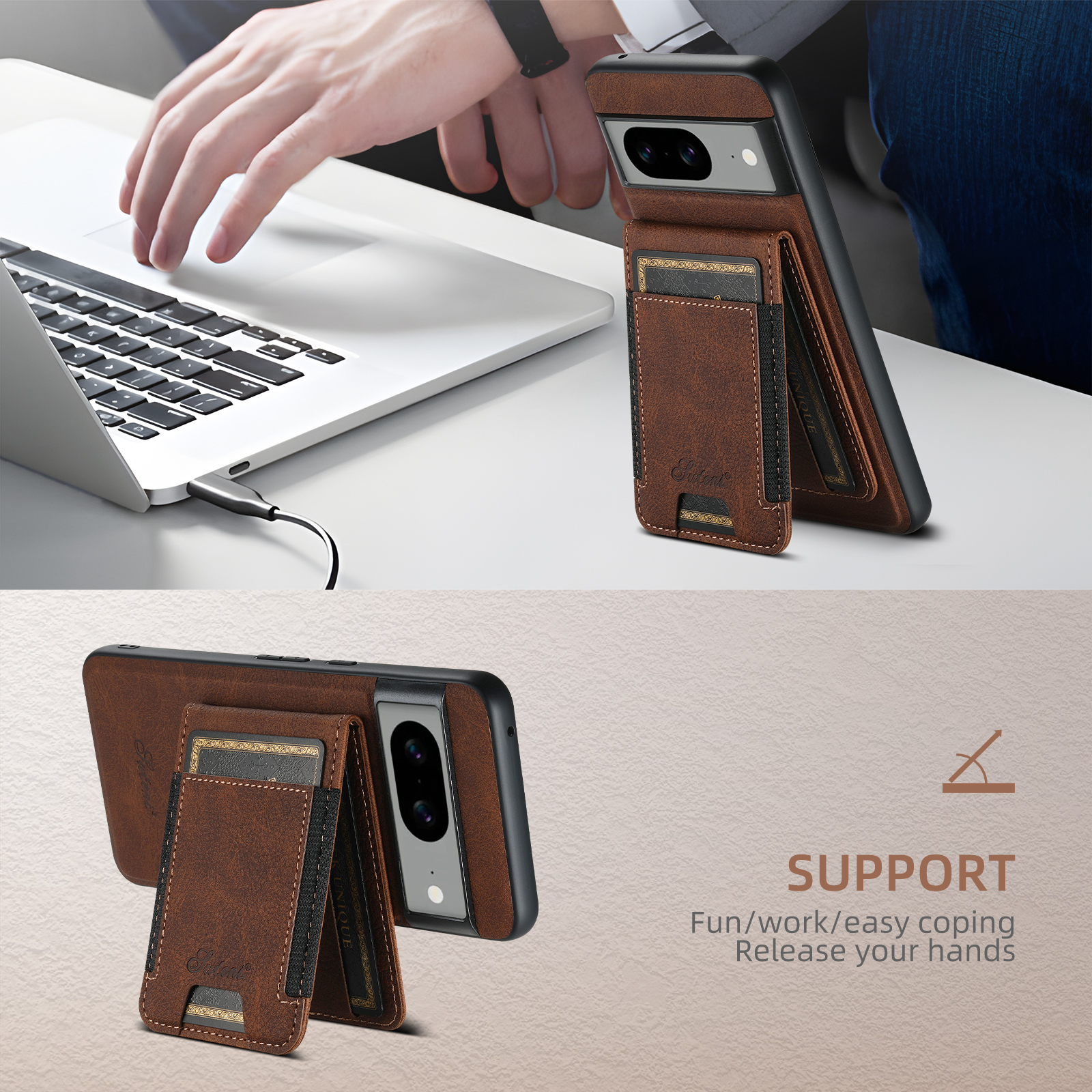 SUTENI H17LZ Magnet Wireless Charging Card Holder Stand Luxury PU Leather Phone Case For Google Pixel 9XL 8Pro 7A 6