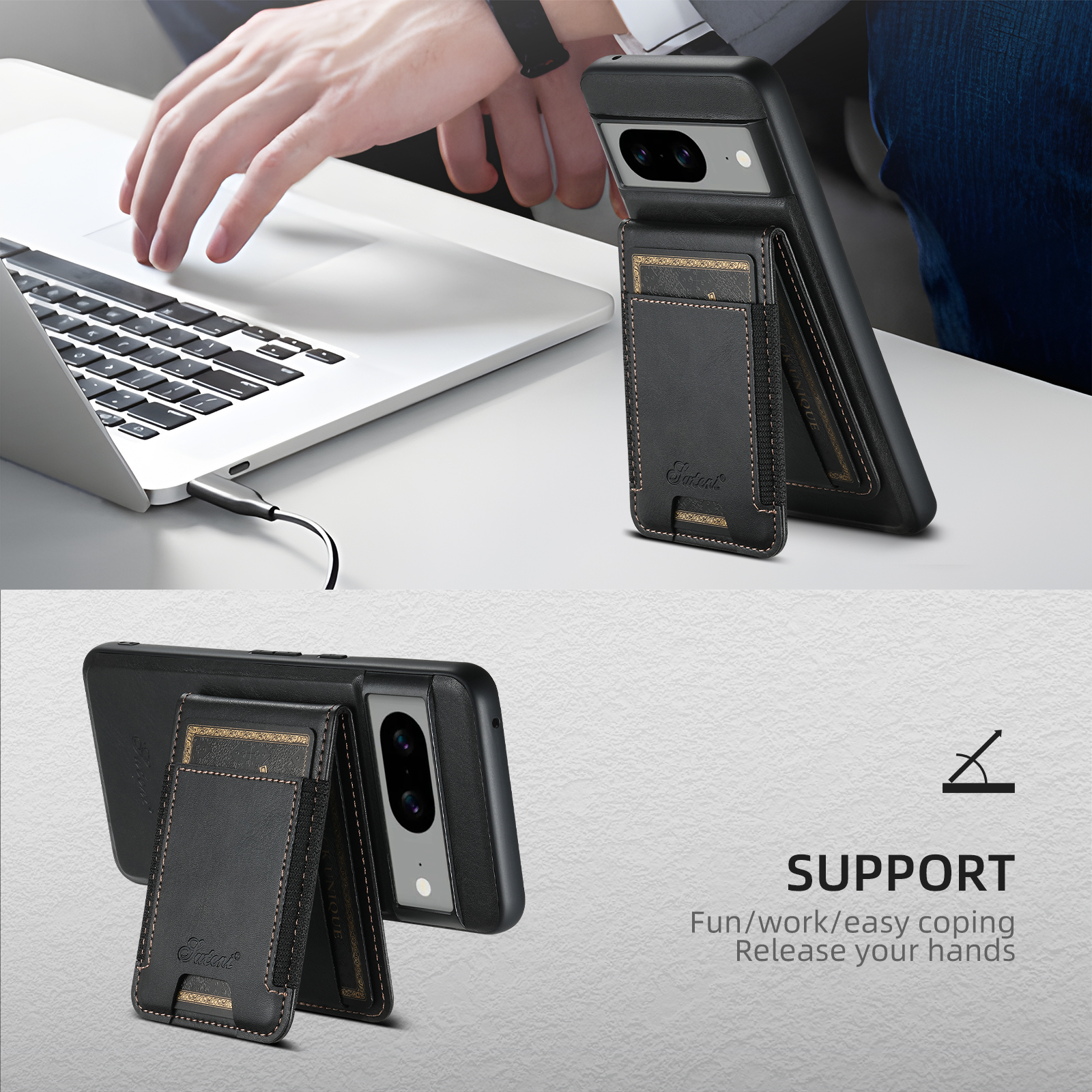 SUTENI H17YL PU Leather Phone Case Wireless Charging Magnet Card Holder Stand For Google Pixel 9XL 8Pro 7A 6