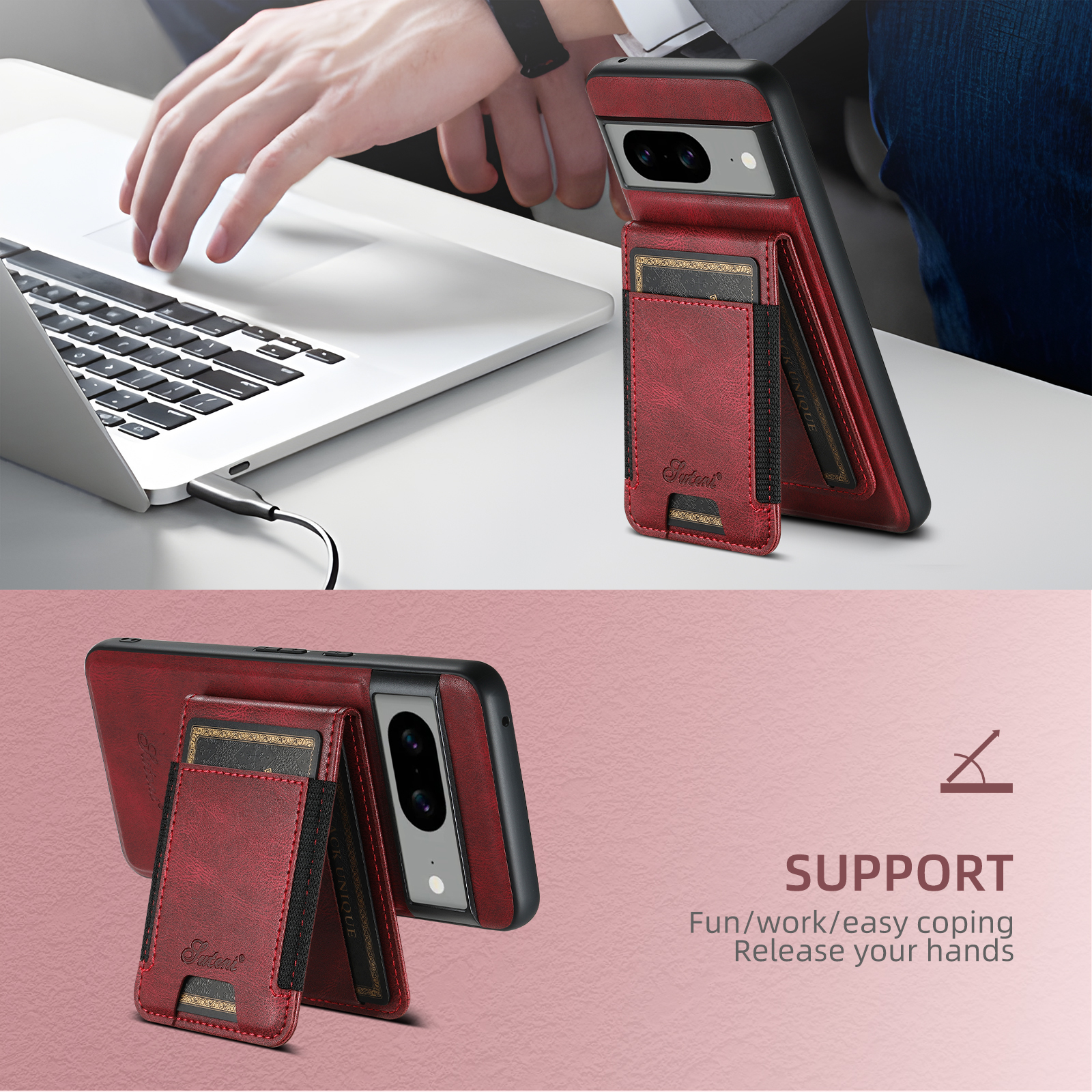 SUTENI H17YL Faux Leather Phone Case Wireless Charging Magnet Card Holder Stand For Google Pixel 10ProXL 9 8A 7 6