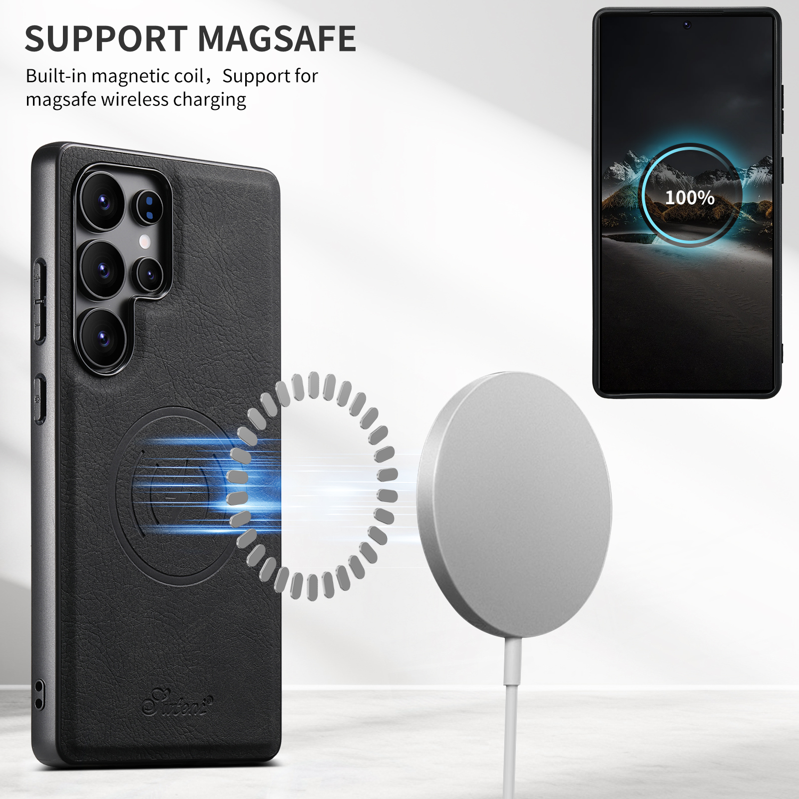 SUTENI H16DK Luxury PU Leather Phone Case Magnet Wireless Charging Frosted Feel For Samsung S25Ultra S24Plus S23 S22 Note20