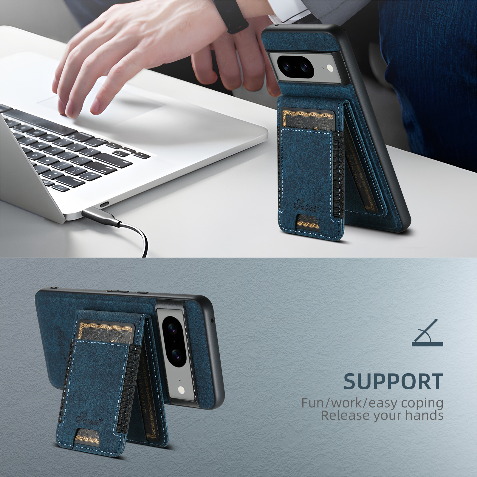 SUTENI H17LZ Magnet Wireless Charging Card Holder Stand Luxury PU Leather Phone Case For Google Pixel 9XL 8Pro 7A 6