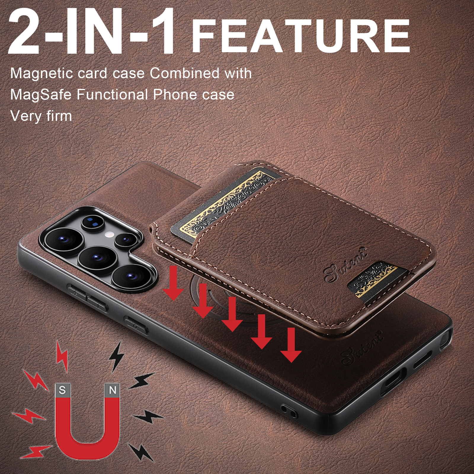 SUTENI H16 Magnet Wireless Charging Phone Case Card Holder Stand PU Leather For Samsung S25Ultra S24Plus S23 S22 Note20