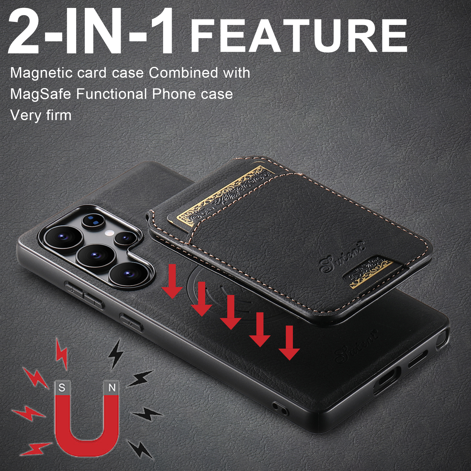 SUTENI H16 Magnet Wireless Charging Phone Case Card Holder Stand PU Leather For Samsung S25Ultra S24Plus S23 S22 Note20
