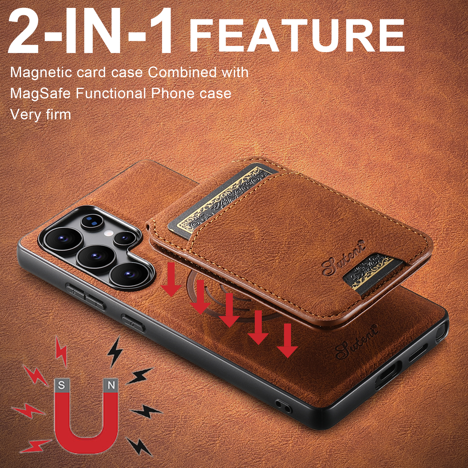 SUTENI H16 Magnet Wireless Charging Phone Case Card Holder Stand PU Leather For Samsung S26Ultra S25Plus S24 S23 S22 Note20
