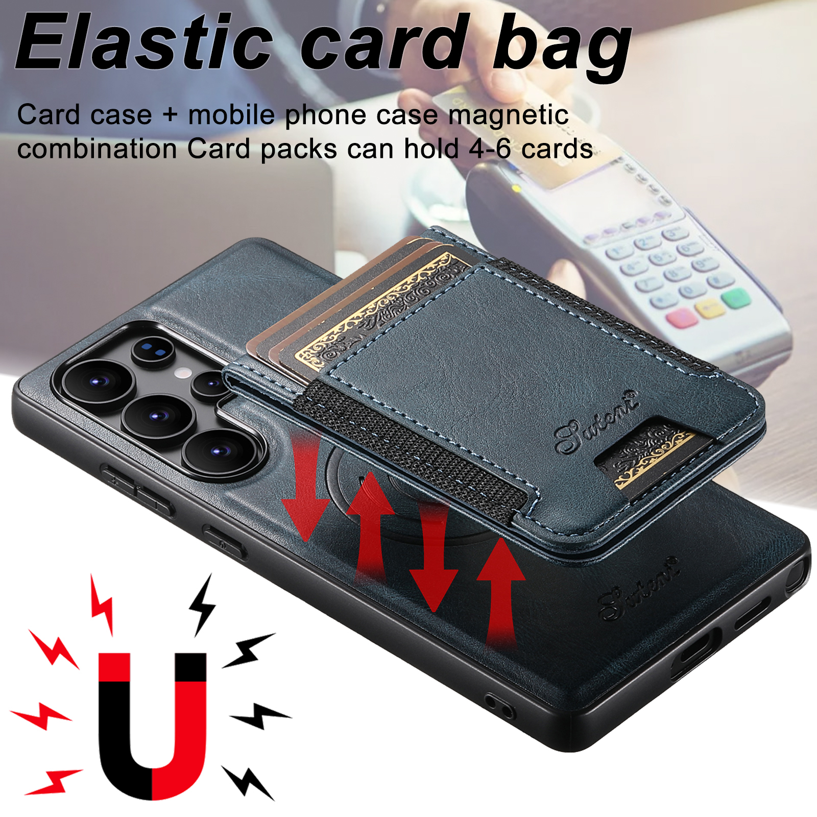 SUTENI H17YL PU Leather Phone Case Magnet Wireless Charging Card Holder Stand For Samsung S25Ultra S24Plus S23 S22 Note20