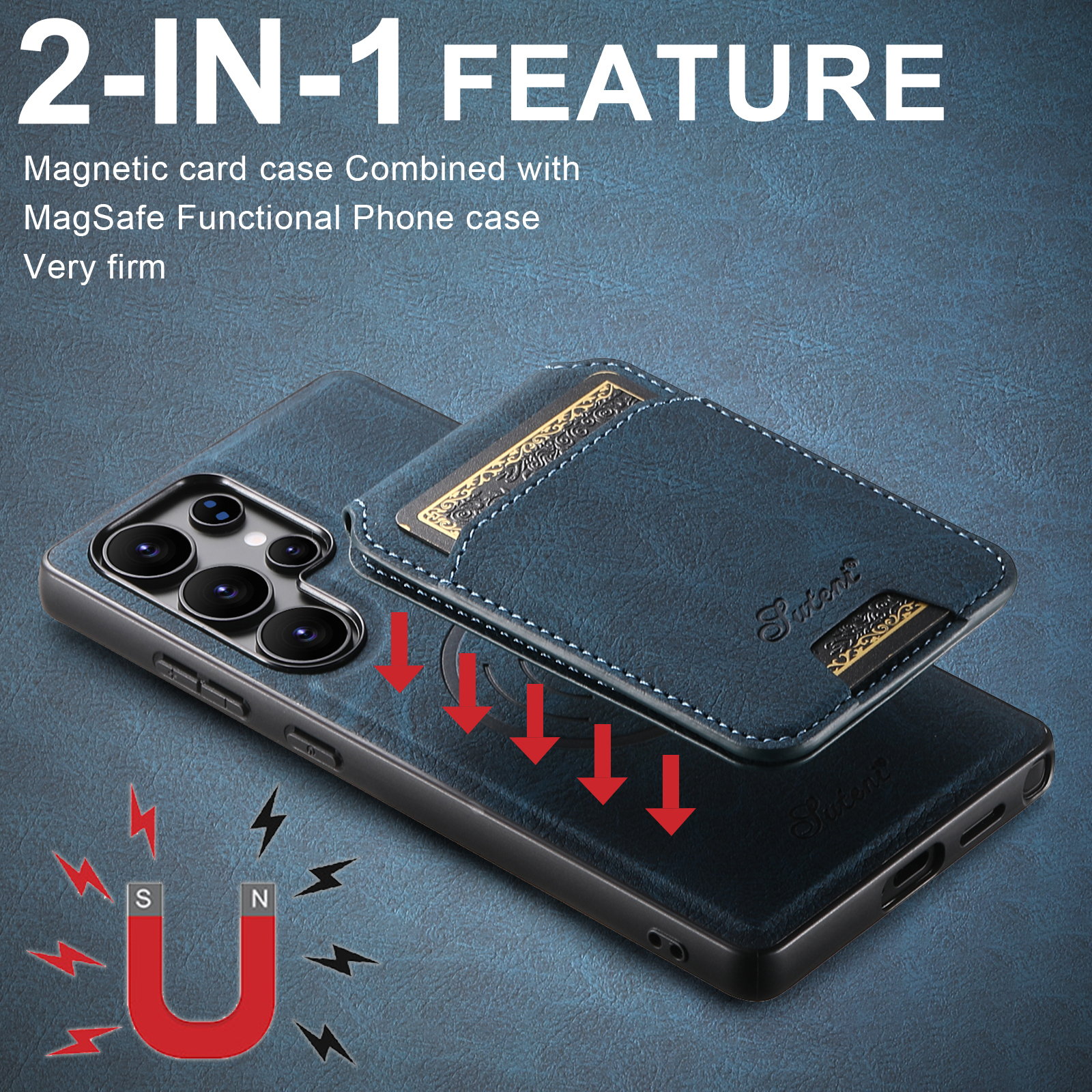 SUTENI H16 Magnet Wireless Charging Phone Case Card Holder Stand PU Leather For Samsung S25Ultra S24Plus S23 S22 Note20