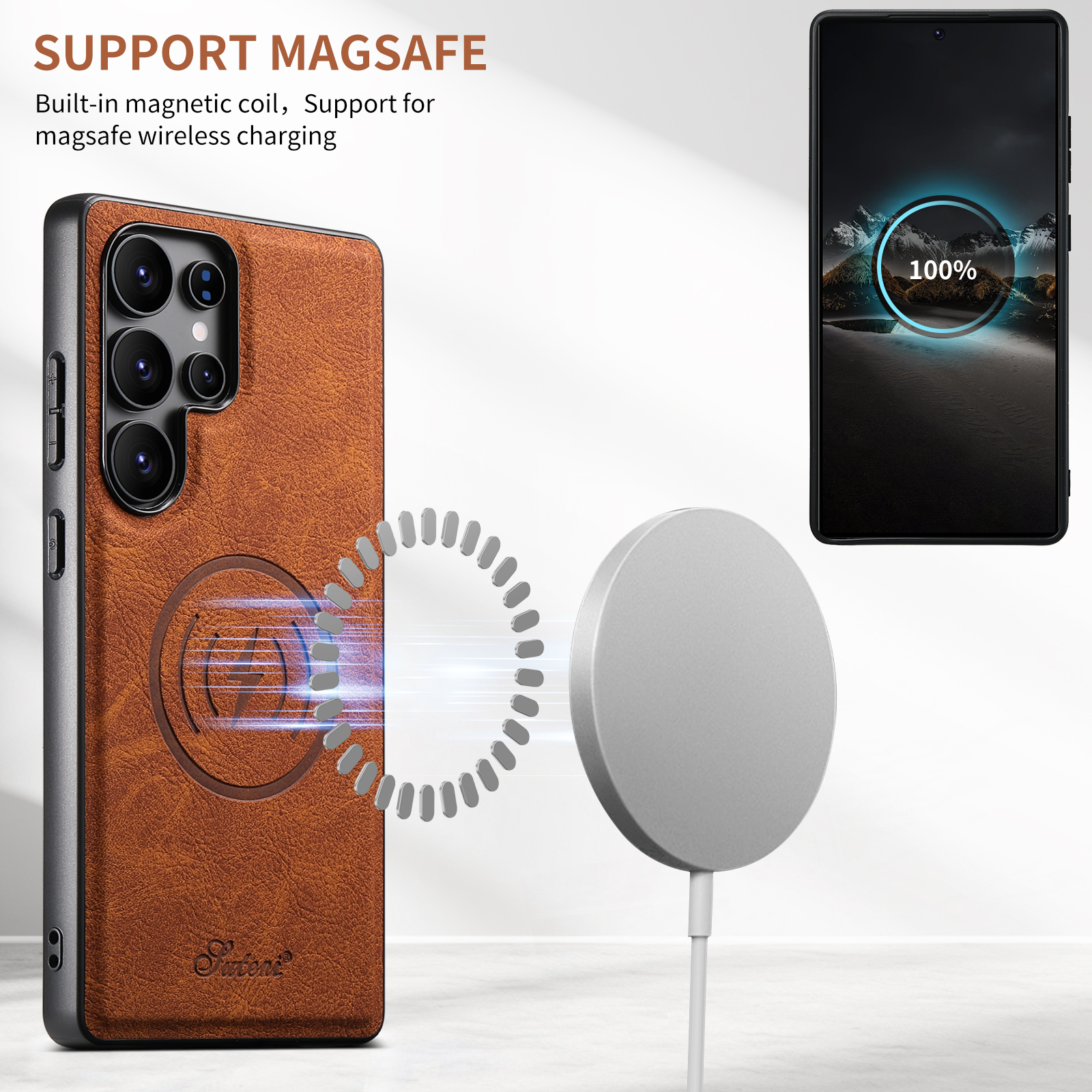 SUTENI H16DK Luxury PU Leather Phone Case Magnet Wireless Charging Frosted Feel For Samsung S25Ultra S24Plus S23 S22 Note20