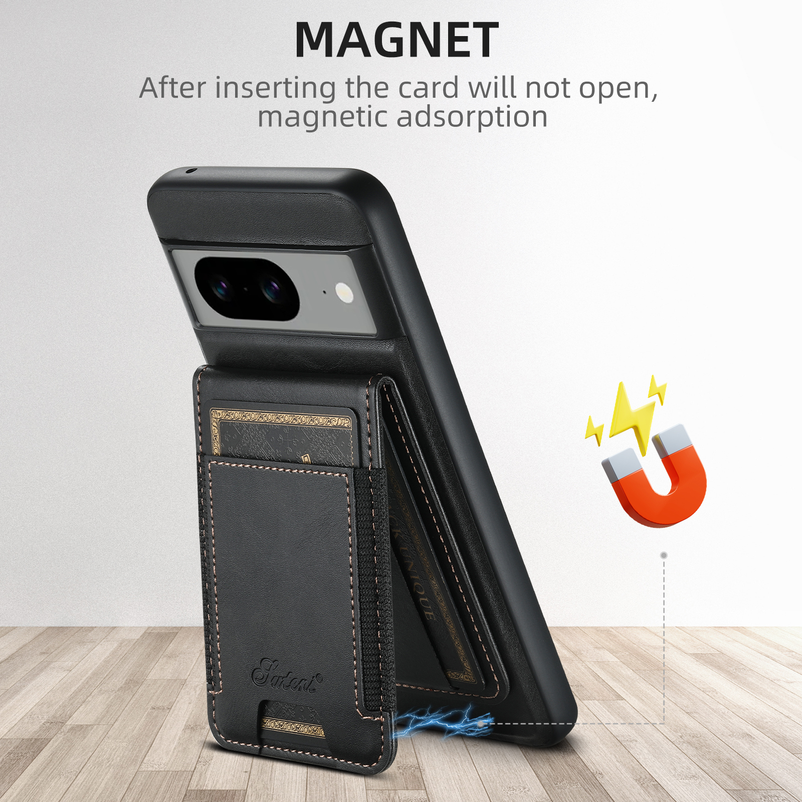 SUTENI H17YL PU Leather Phone Case Wireless Charging Magnet Card Holder Stand For Google Pixel 9XL 8Pro 7A 6
