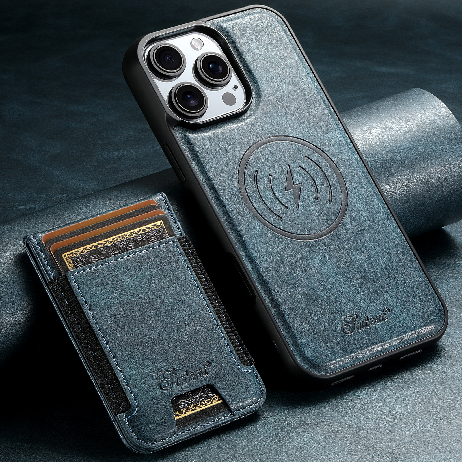SUTENI H17YL PU Leather Phone Case Magnet Wireless Charging Card Holder StandFor iPhone 16 Pro Max 15 Plus 14 Pro 13 12