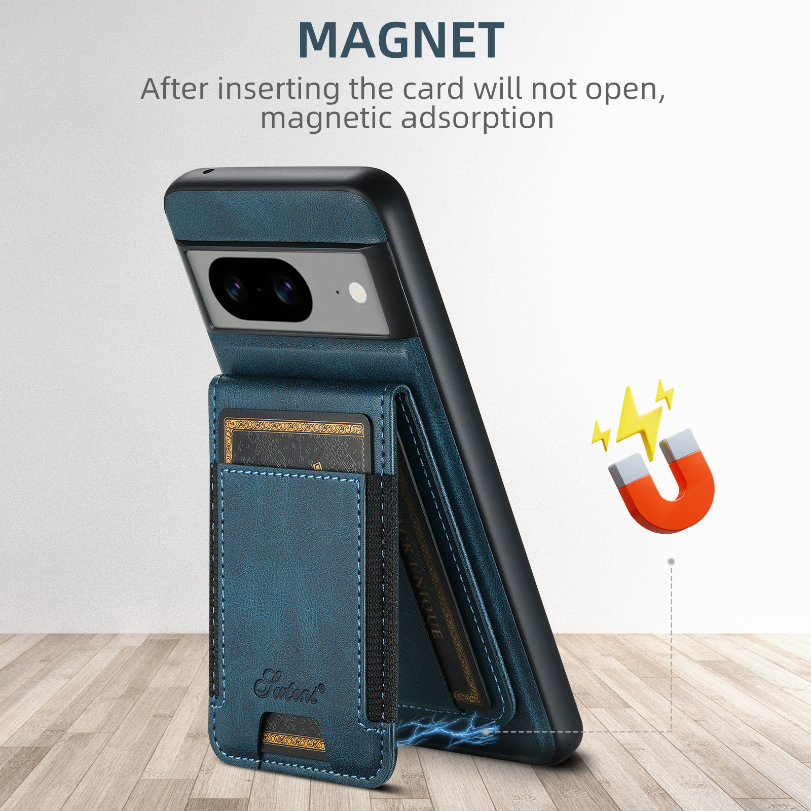 SUTENI H17YL PU Leather Phone Case Wireless Charging Magnet Card Holder Stand For Google Pixel 9XL 8Pro 7A 6