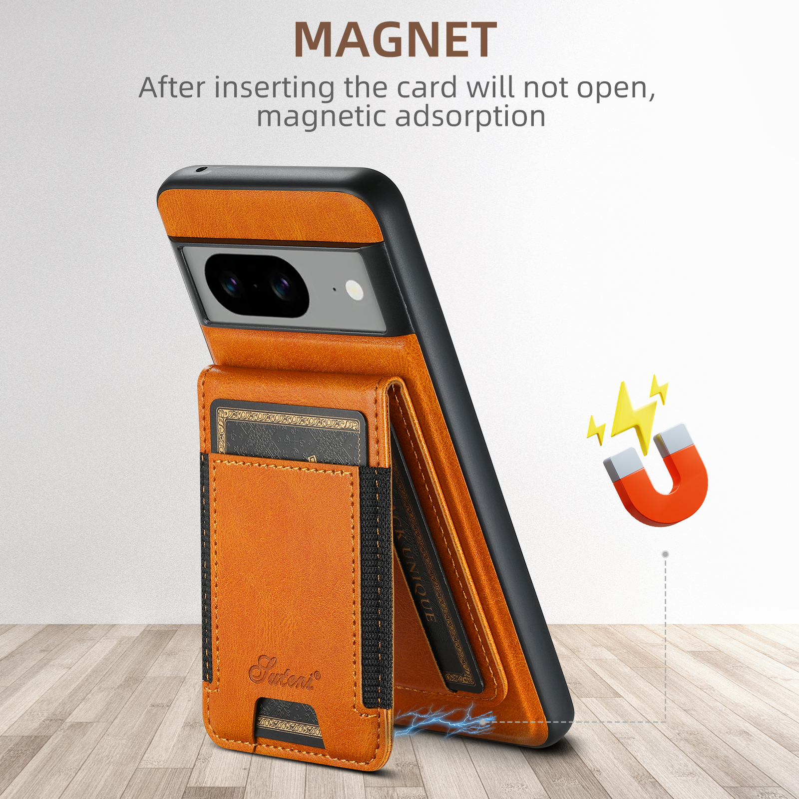 SUTENI H17YL Faux Leather Phone Case Wireless Charging Magnet Card Holder Stand For Google Pixel 10ProXL 9 8A 7 6