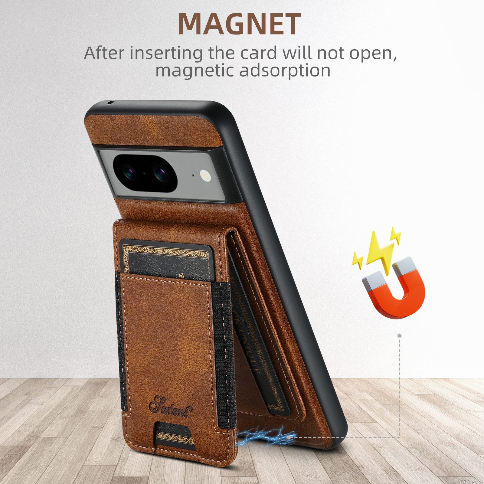 SUTENI H17YL PU Leather Phone Case Wireless Charging Magnet Card Holder Stand For Google Pixel 9XL 8Pro 7A 6