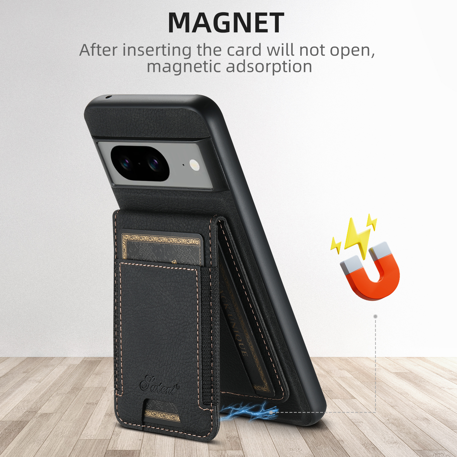 SUTENI H17LZ Magnet Wireless Charging Card Holder Stand Luxury PU Leather Phone Case For Google Pixel 9XL 8Pro 7A 6