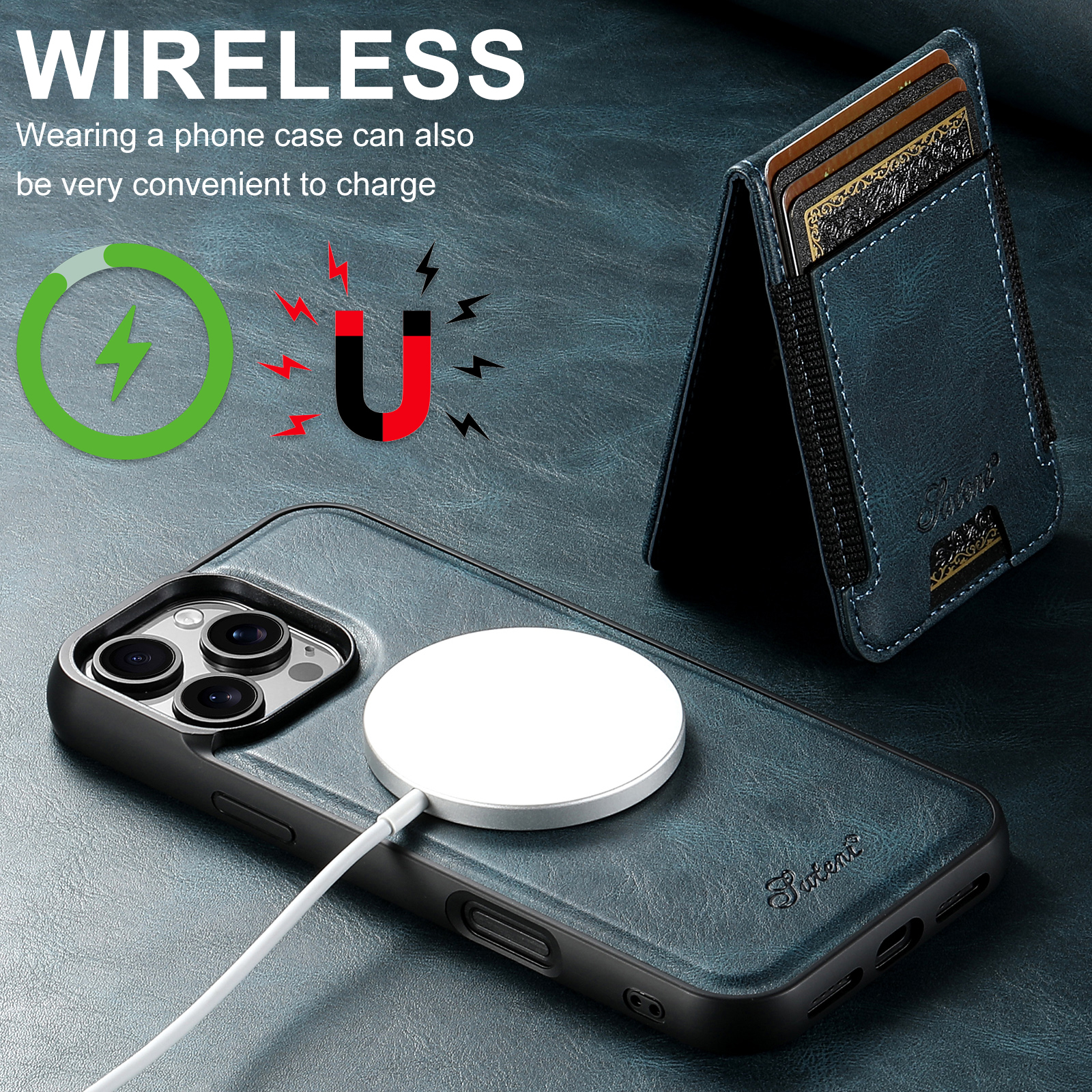 SUTENI H17YL PU Leather Phone Case Magnet Wireless Charging Card Holder StandFor iPhone 16 Pro Max 15 Plus 14 Pro 13 12