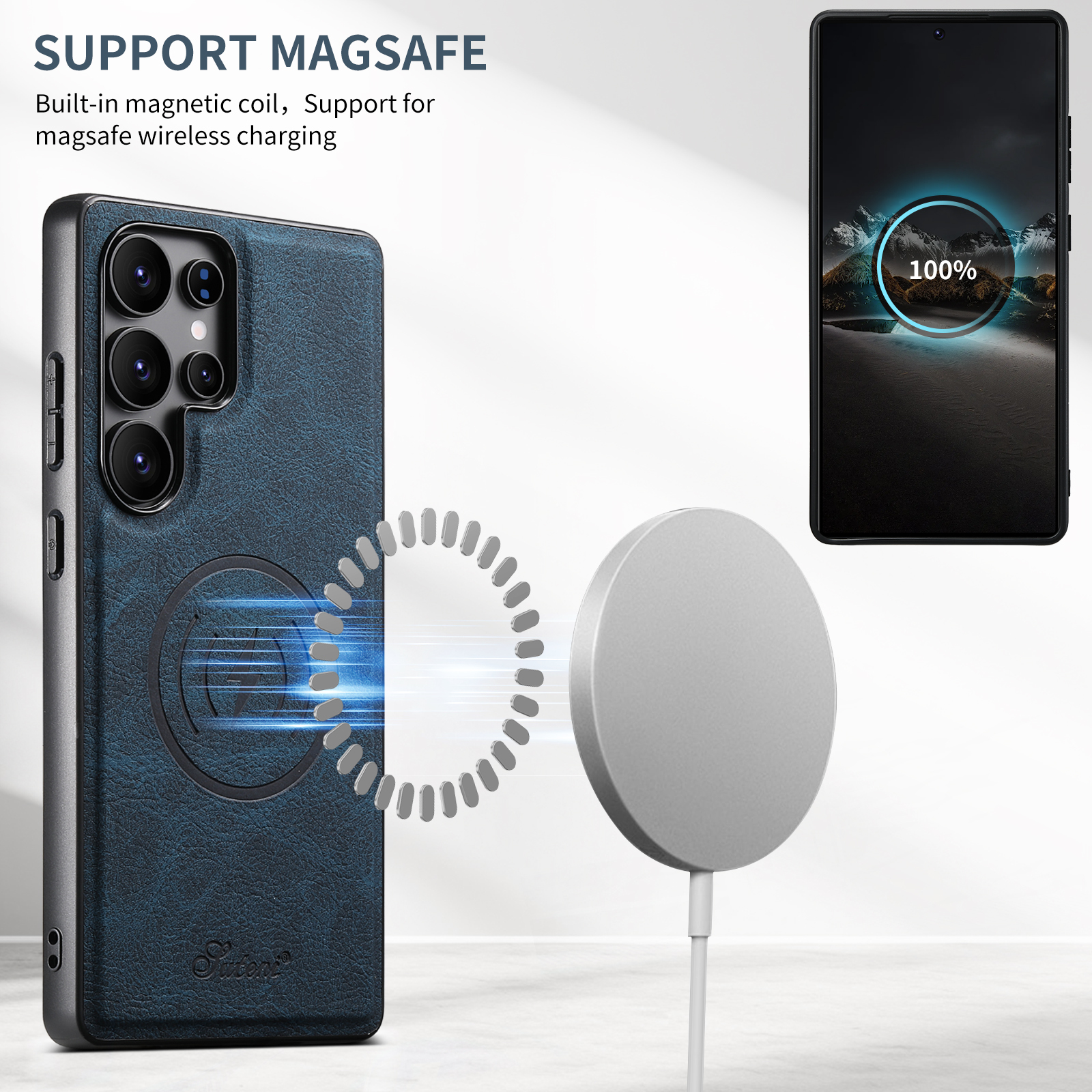 SUTENI H16DK Luxury PU Leather Phone Case Magnet Wireless Charging Frosted Feel For Samsung S25Ultra S24Plus S23 S22 Note20