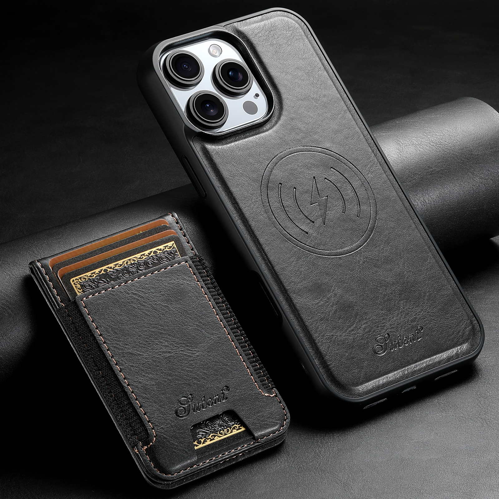 SUTENI H17YL PU Leather Phone Case Magnet Wireless Charging Card Holder StandFor iPhone 16 Pro Max 15 Plus 14 Pro 13 12