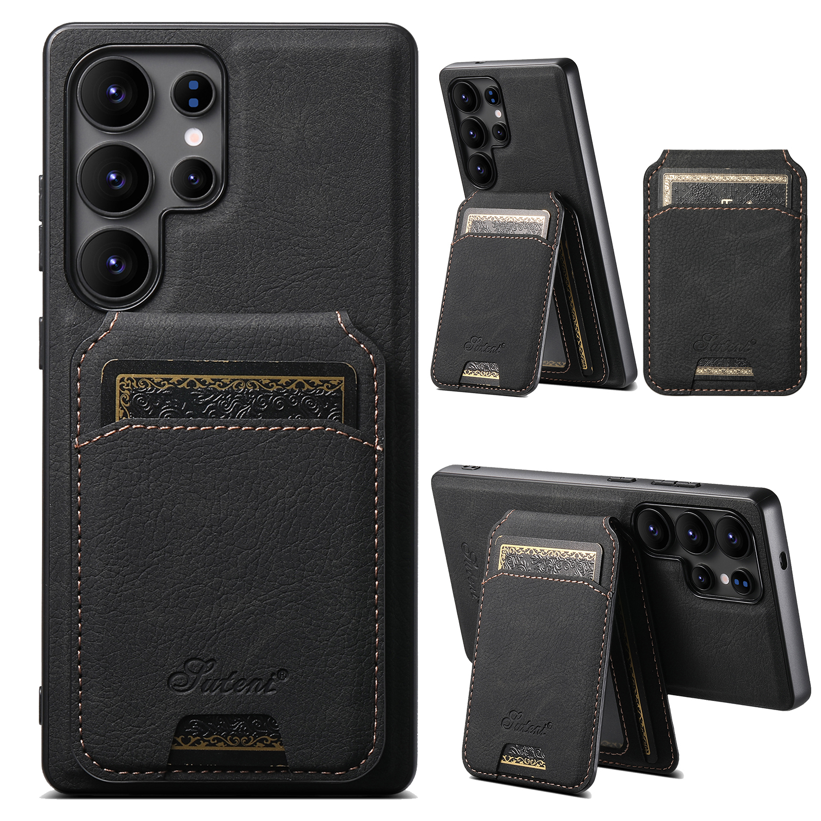 SUTENI H16 Magnet Wireless Charging Phone Case Card Holder Stand PU Leather For Samsung S25Ultra S24Plus S23 S22 Note20