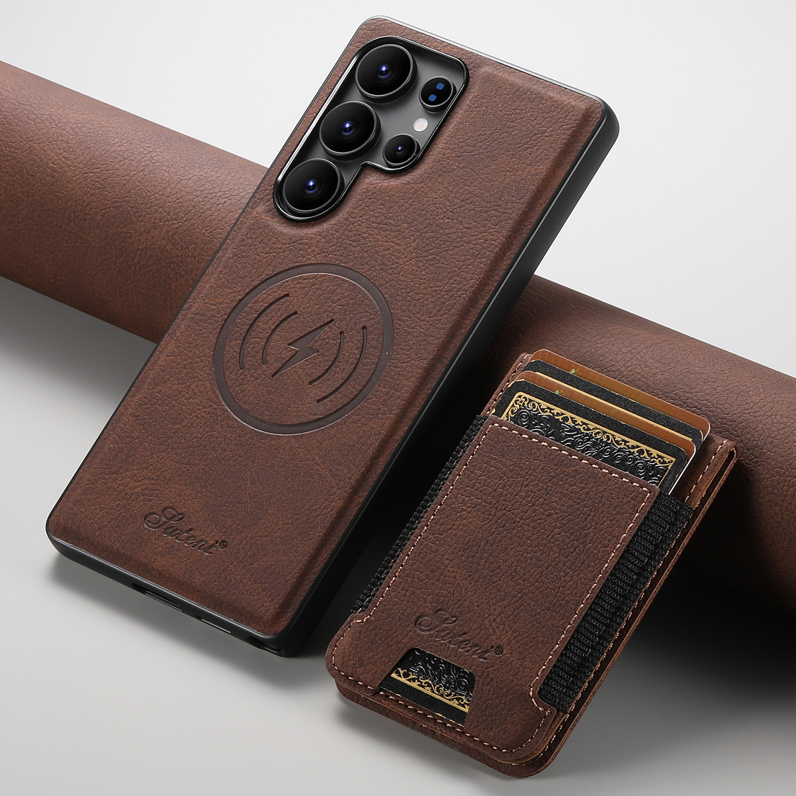 SUTENI H17LZ Magnet Wireless Charging Card Holder Stand Luxury PU Leather Phone Case For Samsung S25Ultra S24Plus S23 S22 Note20