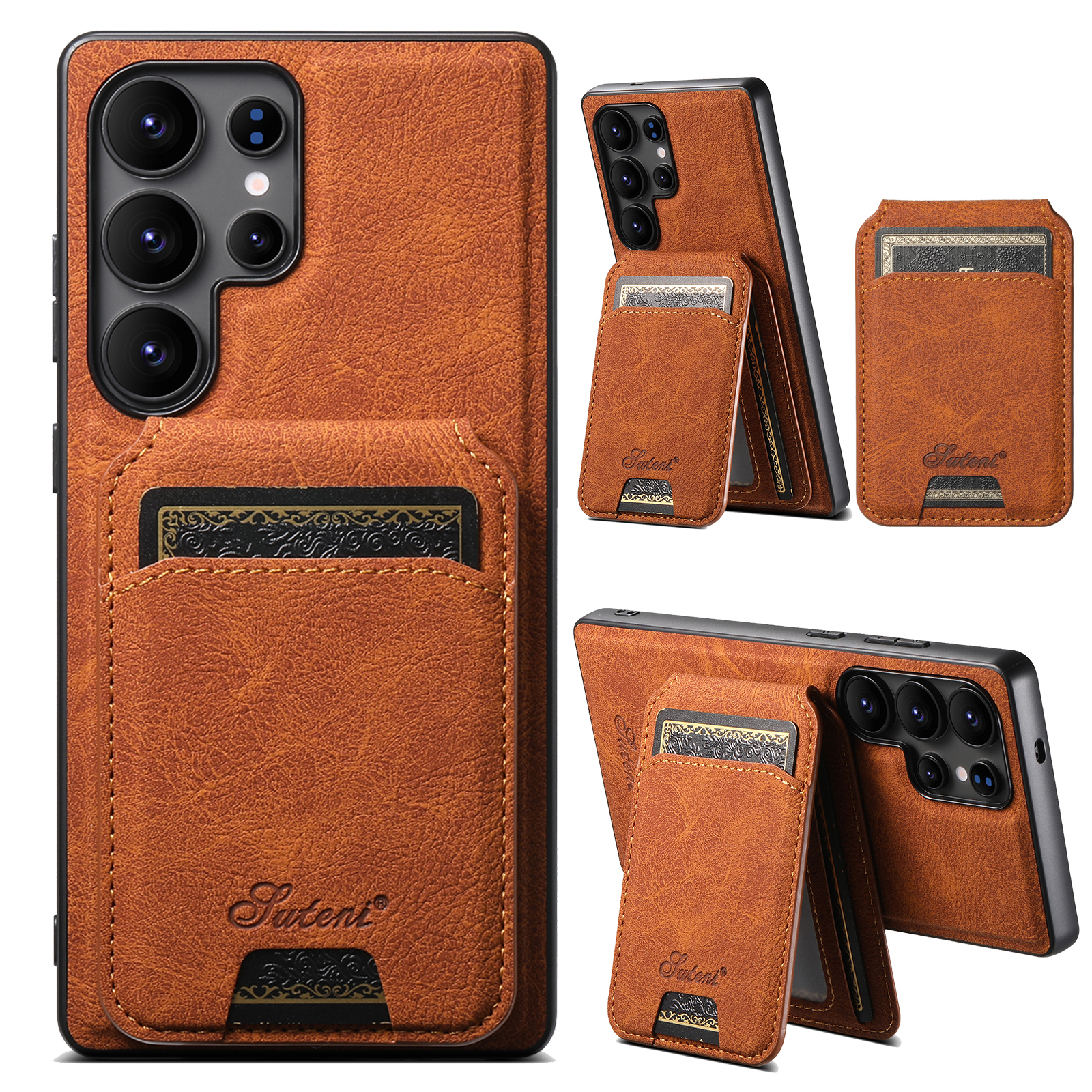 SUTENI H16 Magnet Wireless Charging Phone Case Card Holder Stand PU Leather For Samsung S26Ultra S25Plus S24 S23 S22 Note20