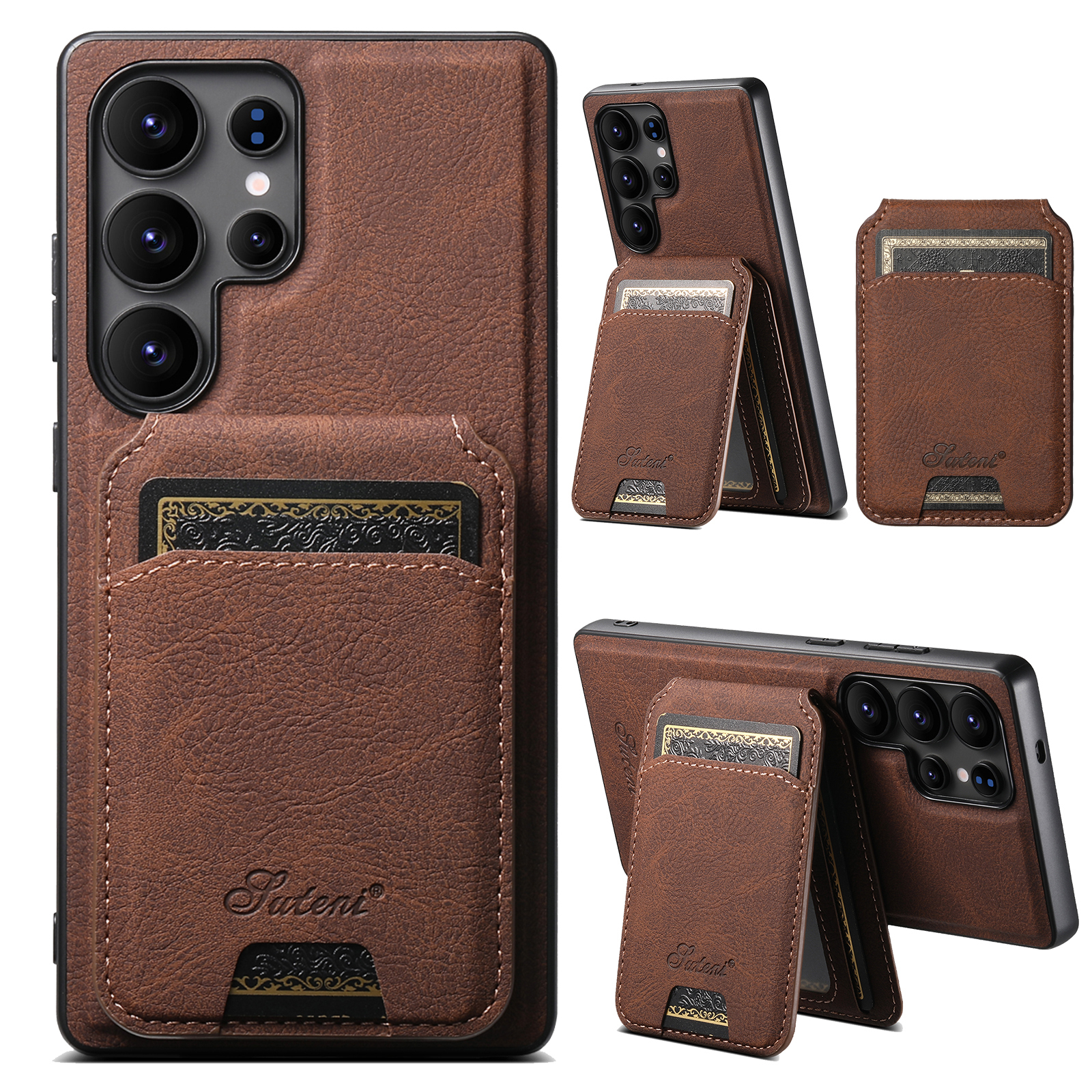 SUTENI H16 Magnet Wireless Charging Phone Case Card Holder Stand PU Leather For Samsung S25Ultra S24Plus S23 S22 Note20