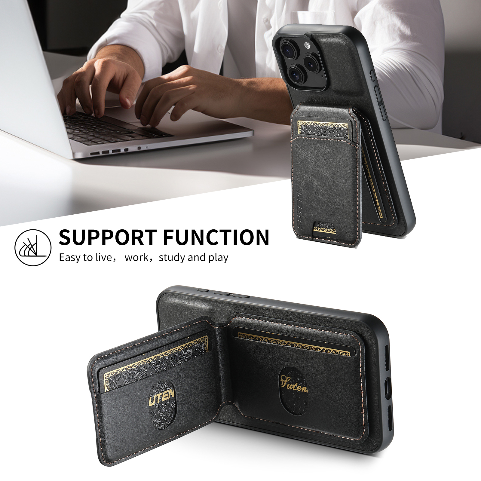 SUTENI H02YL Luxury PU Leather Phone Case Card Holder Stand For iPhone 16 Pro Max 15 Plus 14 13 12 11