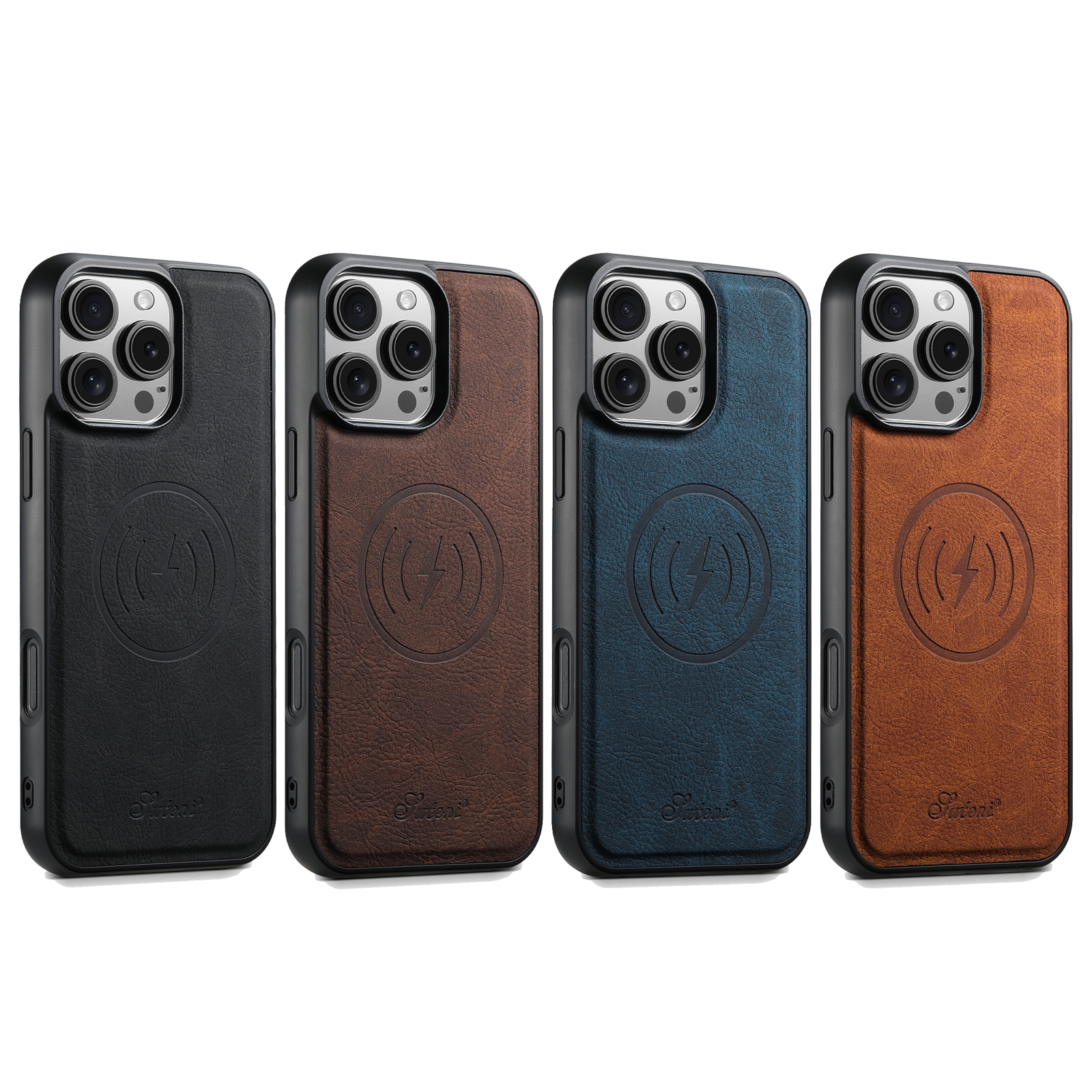 SUTEaNI H16DK Luxury PU Leather Phone Case Magnet Wireless Charging Frosted Feel For iPhone 16 Pro Max 15 Plus 14 13 12